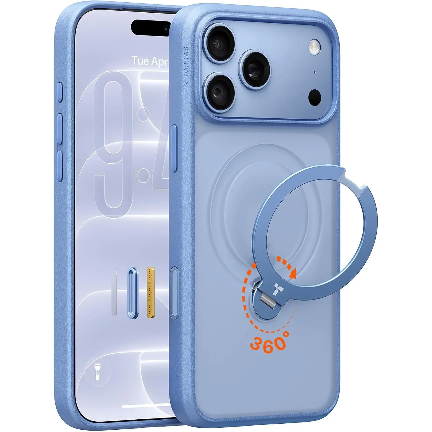 TORRAS Ostand Q3 Spin für iPhone 18 Pro Max Hülle mit 360° Ständer Hellblau