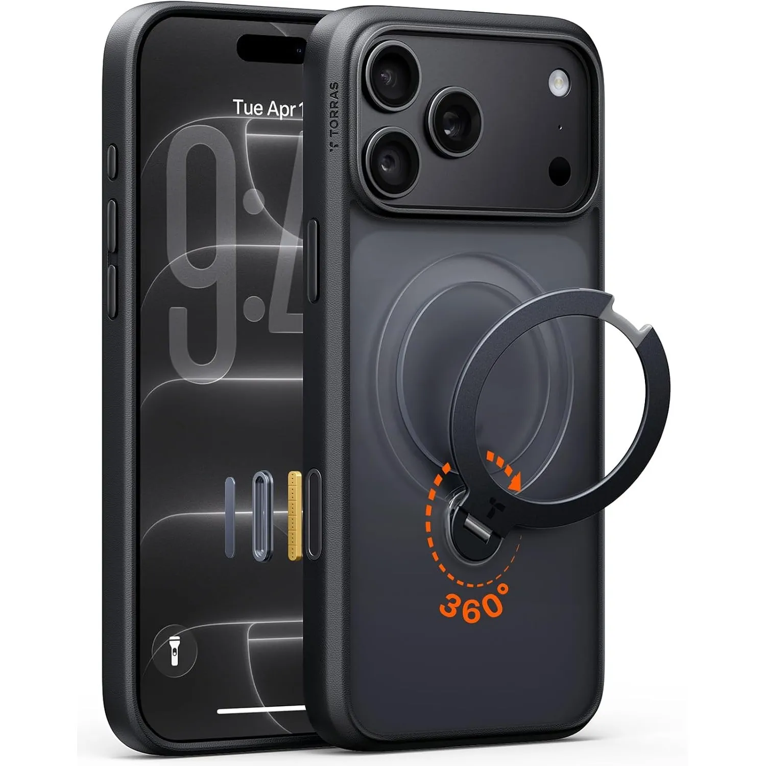 TORRAS Ostand Q3 Spin für iPhone 18 Pro Hülle für MagSafe 360°Stand Schwarz