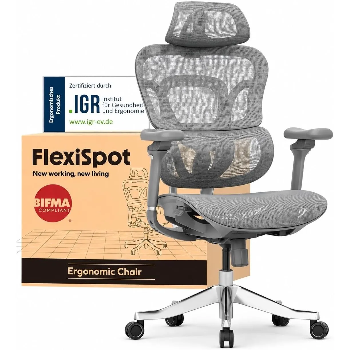 FLEXISPOT Ergonomischer Bürostuhl ErgoX Max Grau