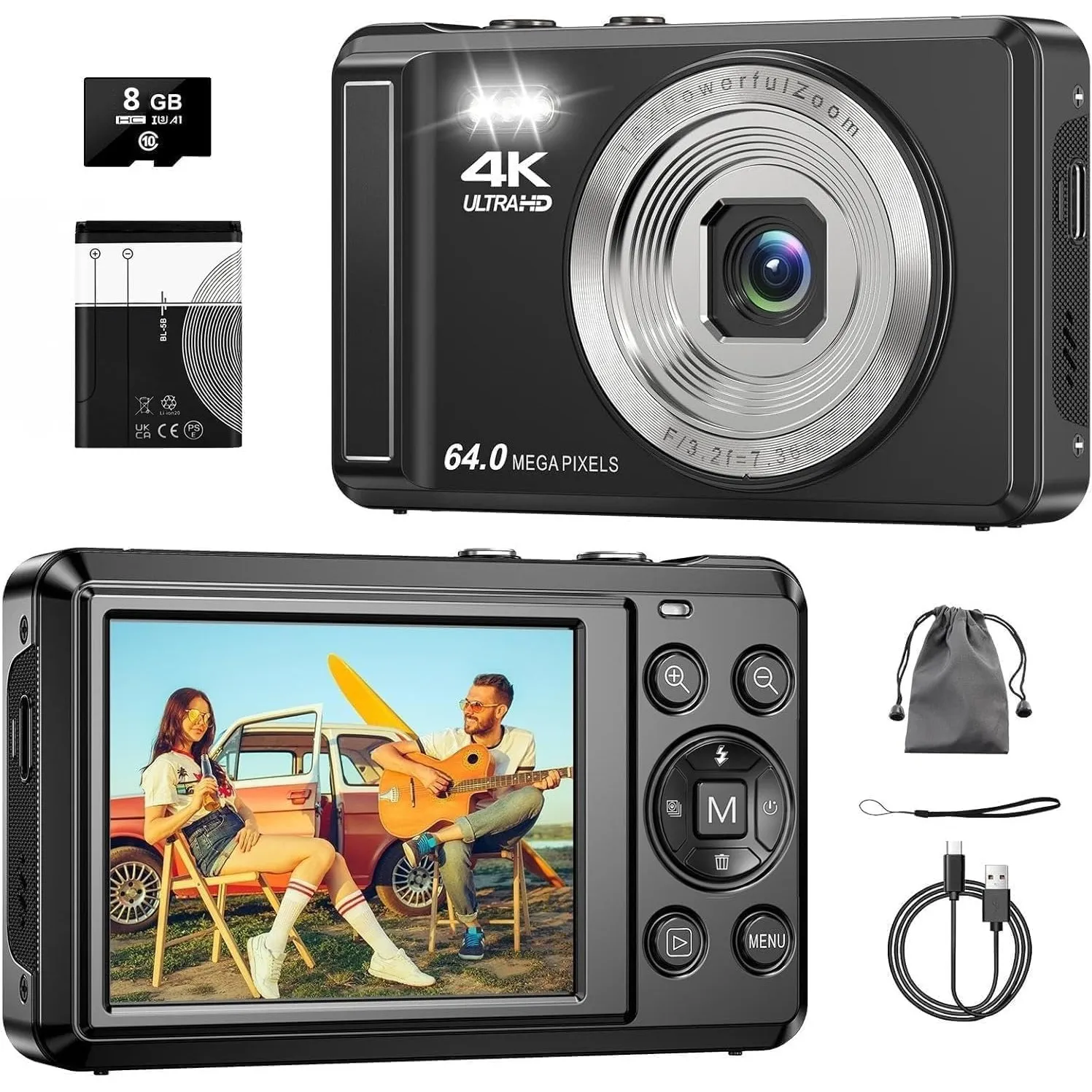 Digitalkamera 4K 64MP, 2.8 Zoll UHD Autofokus Kamera fotokamera | Micro-SD-Karte & Akku,16X Digitalzoom Wiederaufladbar…