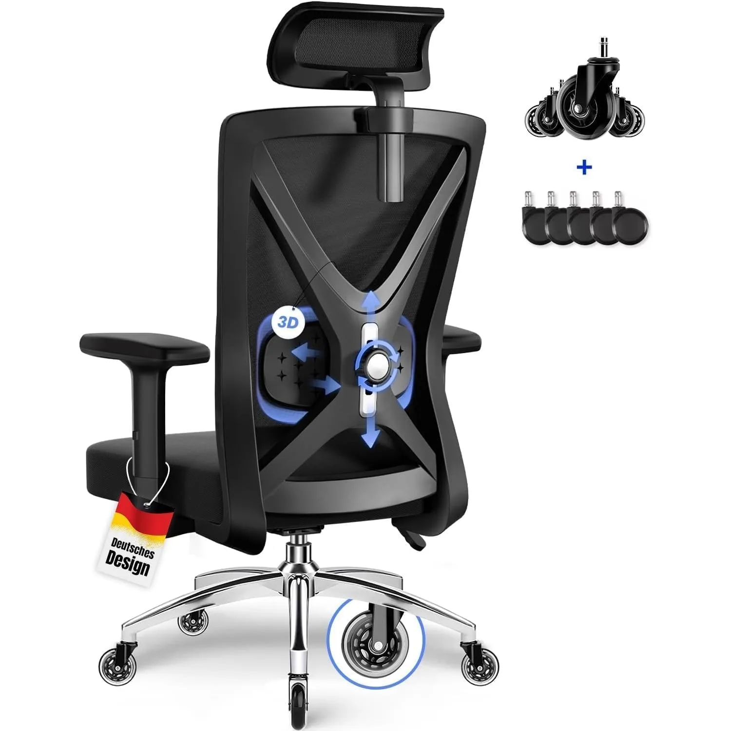 Daccormax Bürostuhl, Bürostuhl Ergonomisch Schreibtischstuhl mit Verstellbaren Armlehnen, Kopfstütze und weiche Lendens…