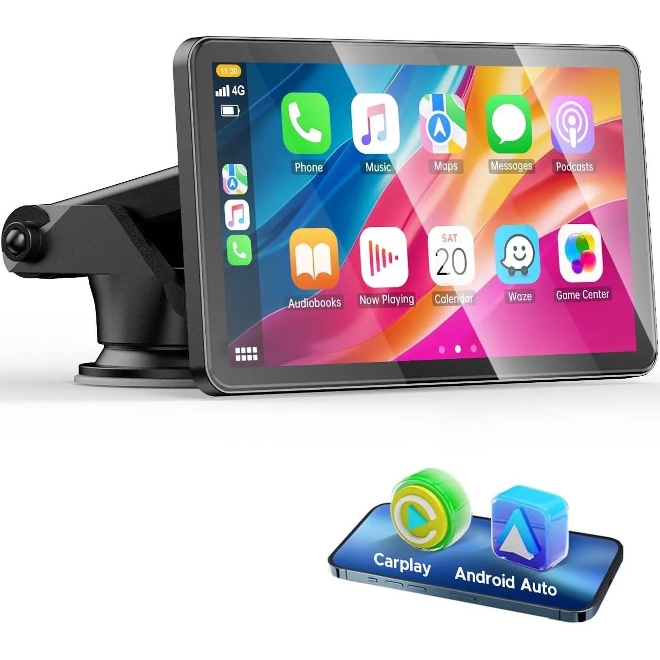 LAMTTO Wireless CarPlay Display & Android Auto Car Play Display Bildschirm 7 Zoll Tragbare Autoradio mit Mirror Link, B…