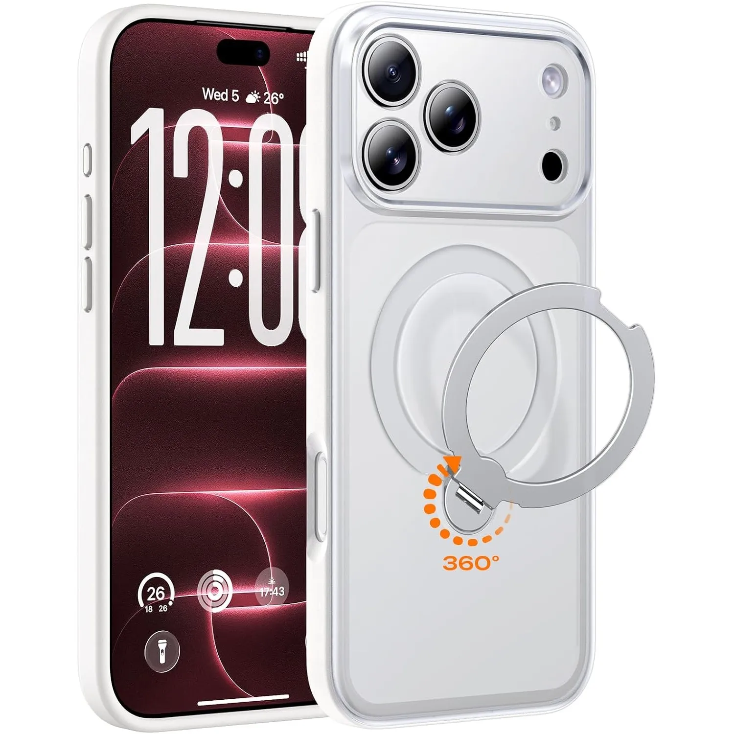 TOCOL für iPhone 18 Pro Hülle mit Ständer, 360° Drehbarem, Weiß