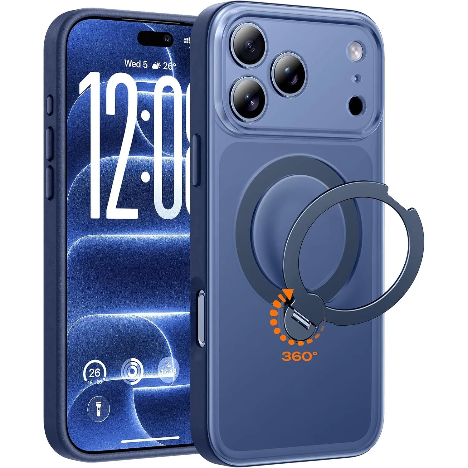 TOCOL für iPhone 18 Pro Hülle mit Ständer, 360° Drehbarem, Blau