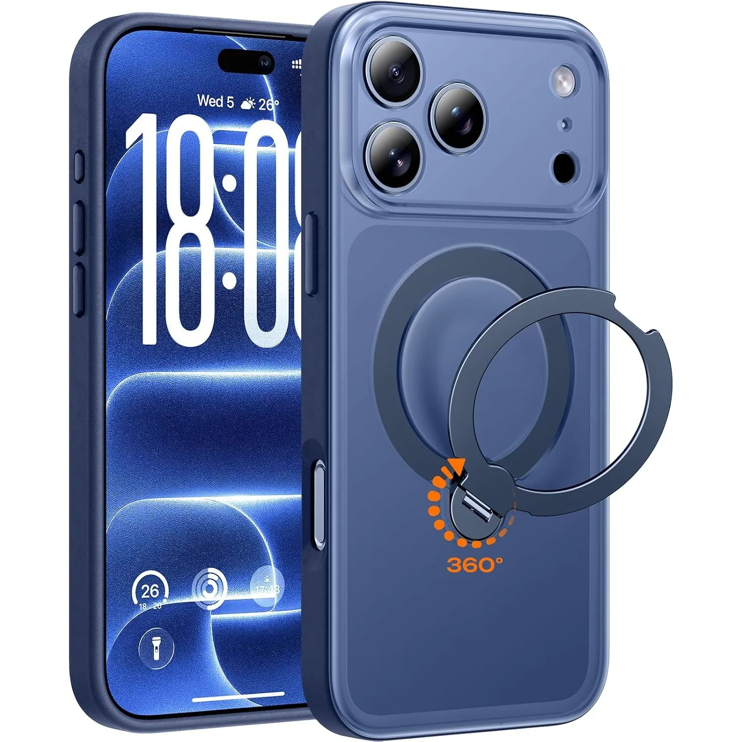 TOCOL für iPhone 18 Pro Max Hülle mit Ständer, 360° Drehbarem, Blau