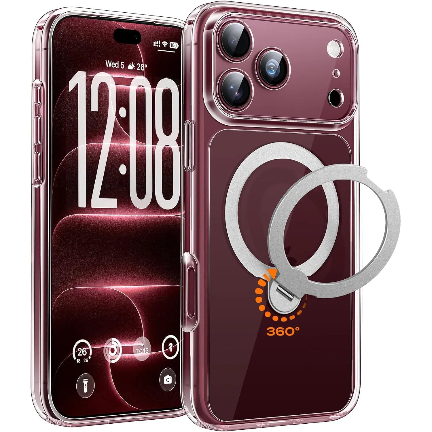 TOCOL für iPhone 18 Pro Hülle mit Ständer, 360° Drehbarem, Transparent