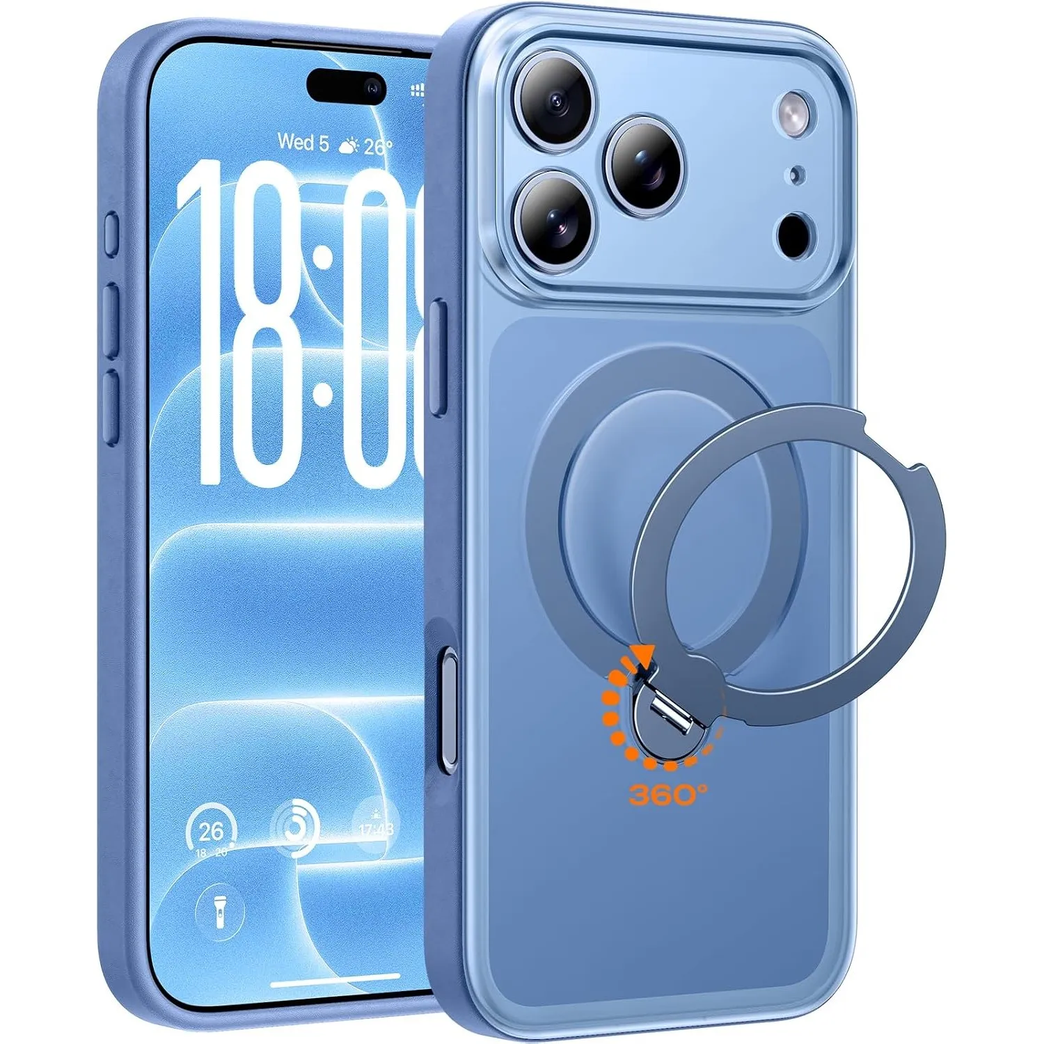 TOCOL für iPhone 18 Pro Max Hülle mit Ständer, 360° Drehbarem, Himmelblau