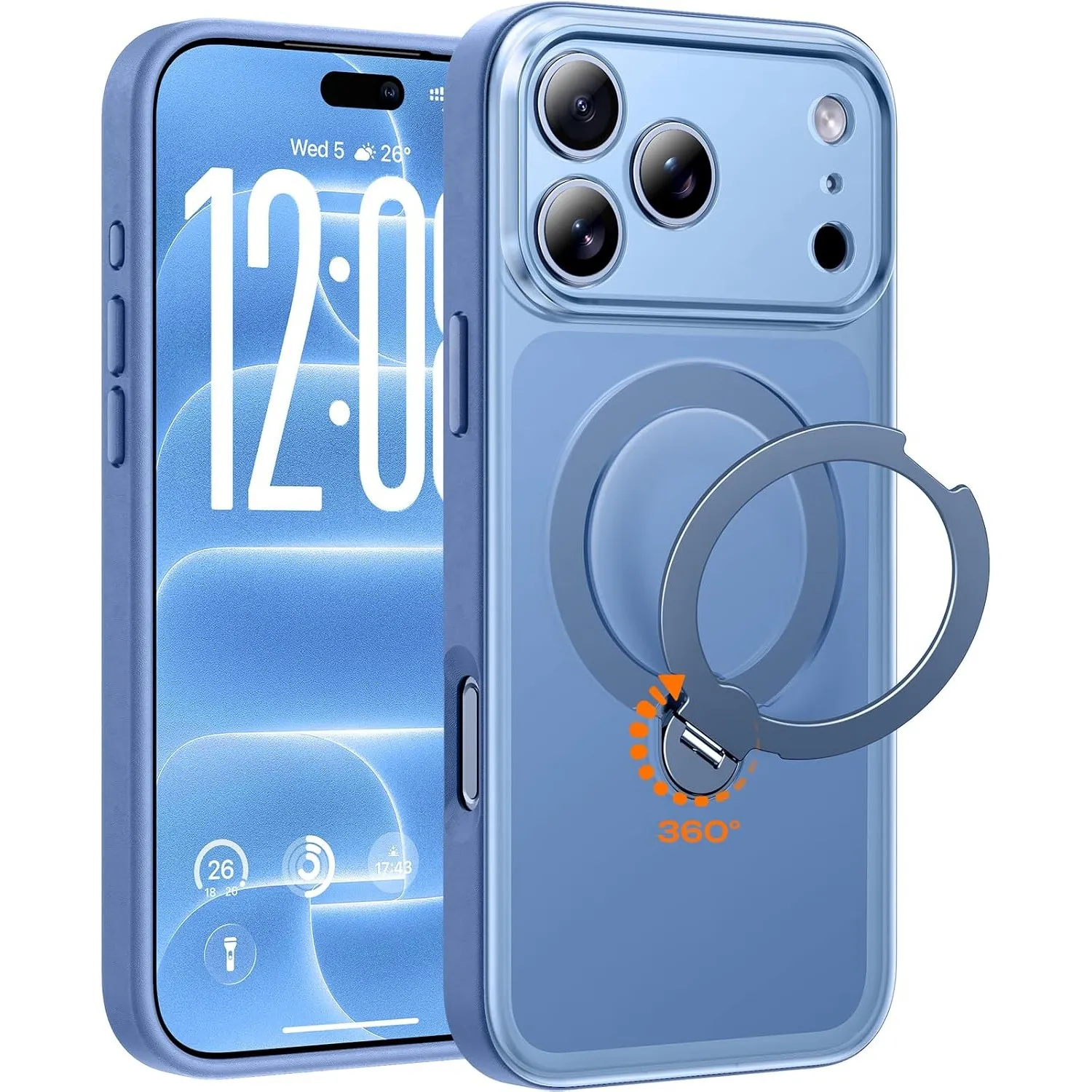 TOCOL für iPhone 18 Pro Hülle mit Ständer, 360° Drehbarem, Himmelblau