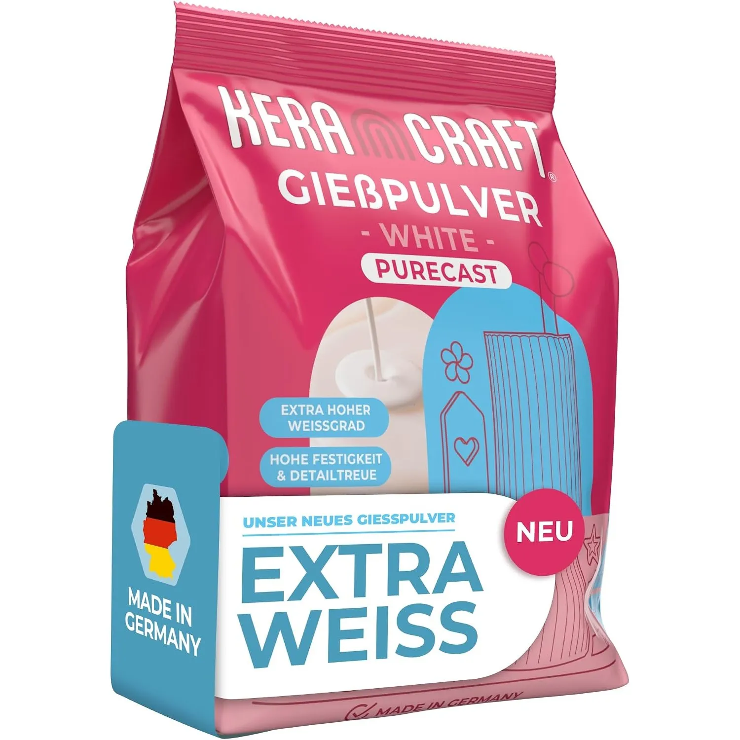 KERACRAFT Purecast Gießpulver weiß 4,5kg - Extra weißes Reliefgießpulver für kreative Projekte