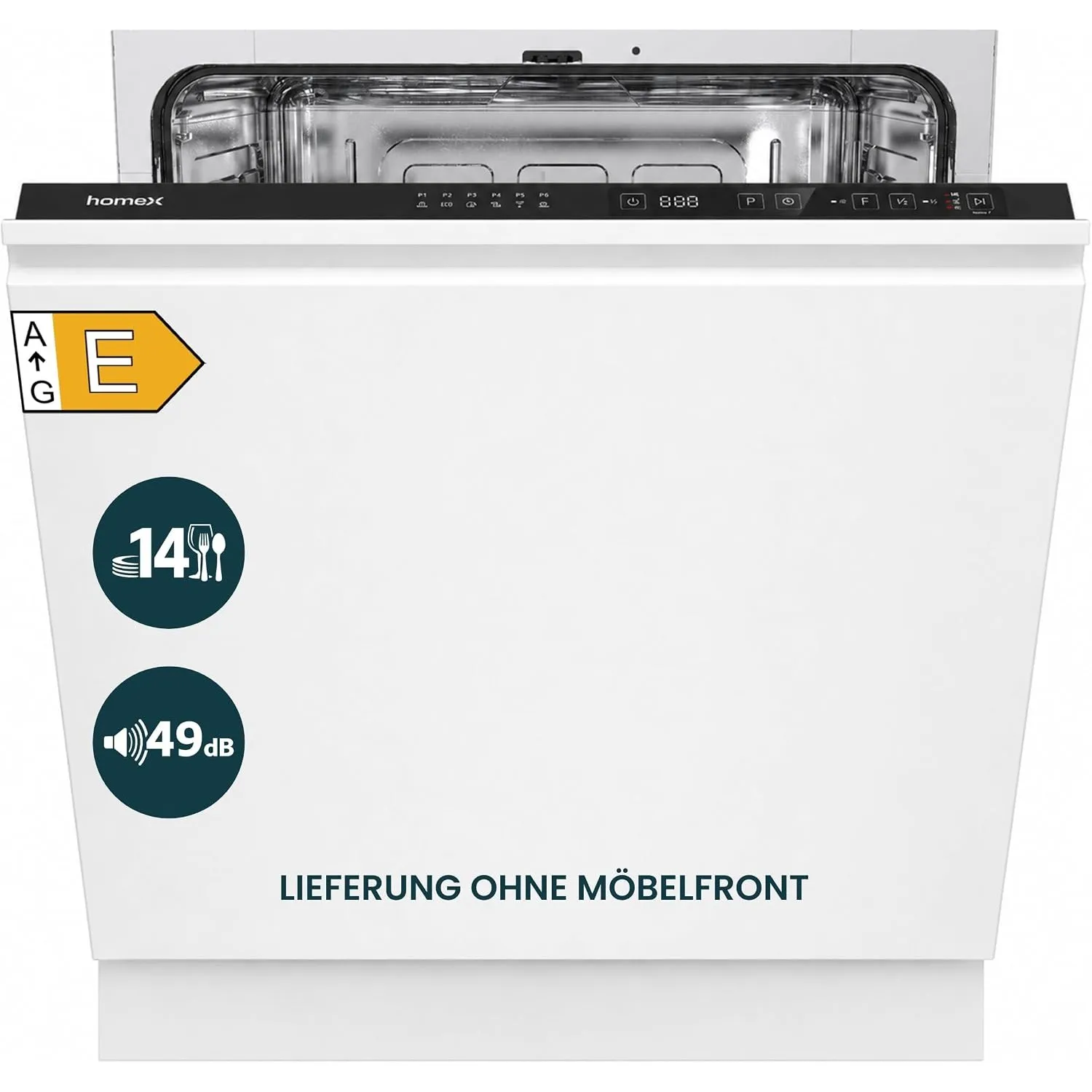 homeX DWFI601449E Geschirrspüler 60 cm Spülmaschine vollintegrierbar EEK E | 14 Maßgedecke, 6 Programme, AquaStop, Über…