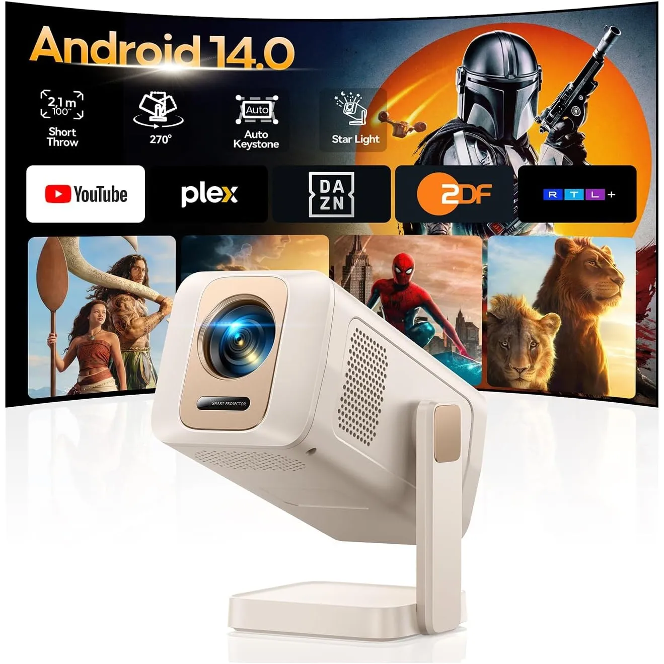 Mini Beamer [Integrierte Apps| Kurzdistanz] Smart Beamer 1080P Unterstützt