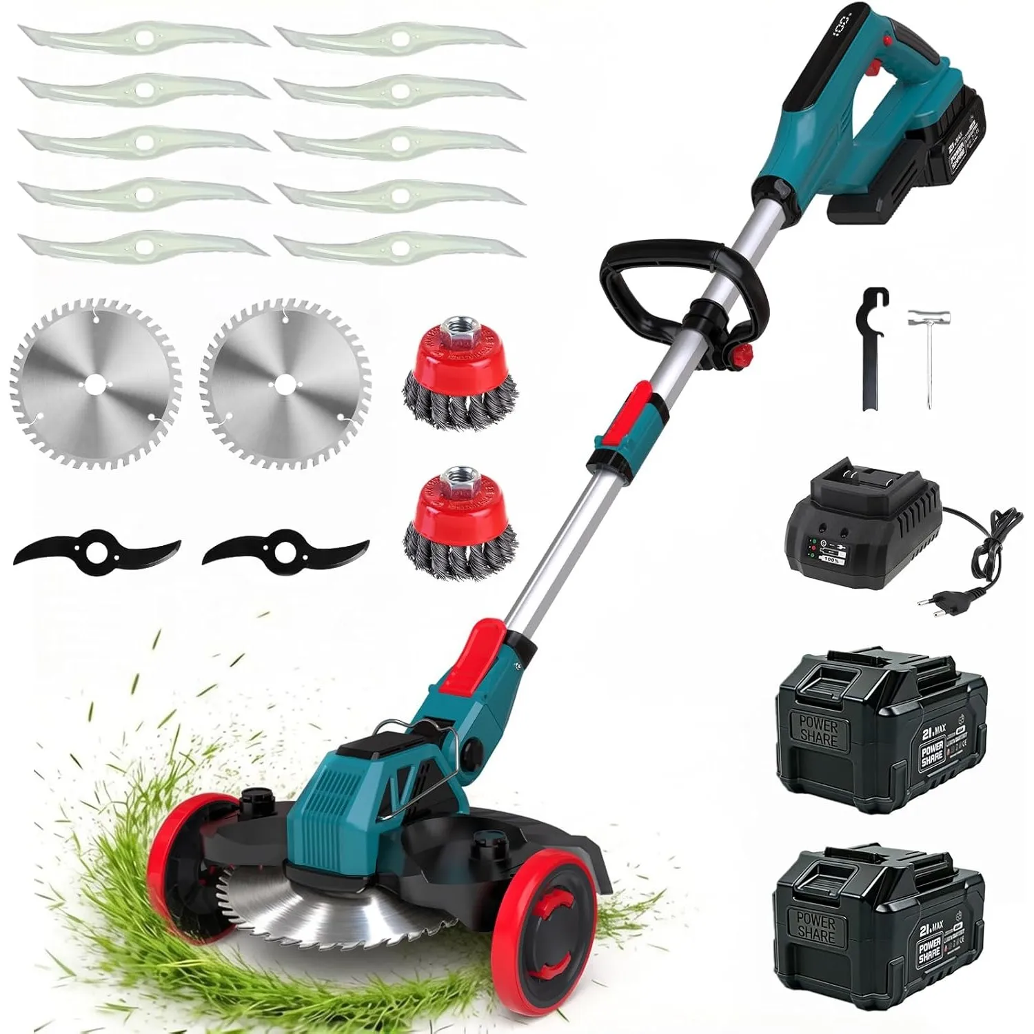Akku Rasentrimmer für Makita-Akkus 3-in-1 Freischneider & Kantenschneider | Rasentrimmer mit Unkrautbürste, 750W Bürste…