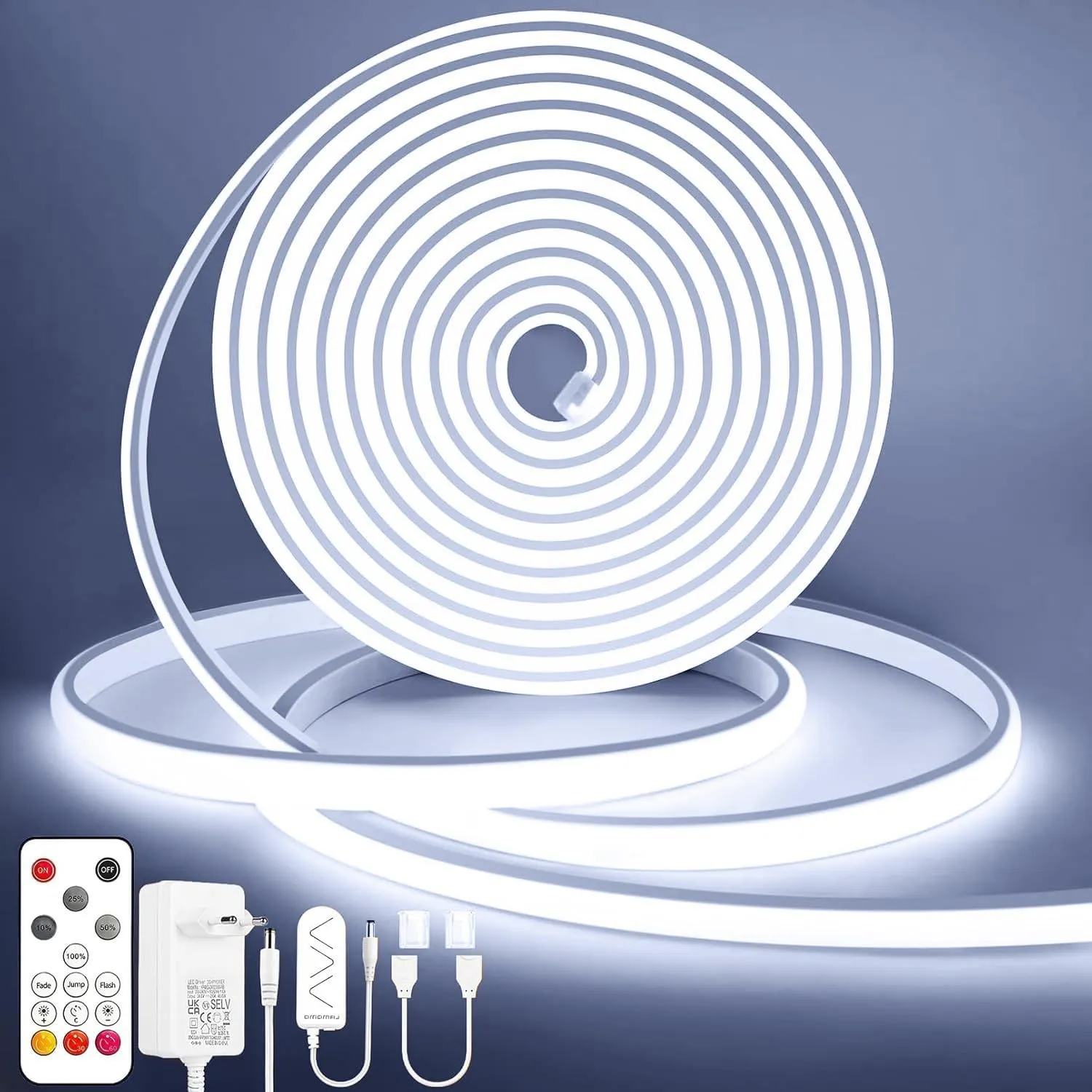 Lamomo COB LED Streifen, Weiß Dimmbar 5M LED Strip, Wasserdicht 6000K Neon Led Leiste mit Fernbedienung, Silikon Flexib…