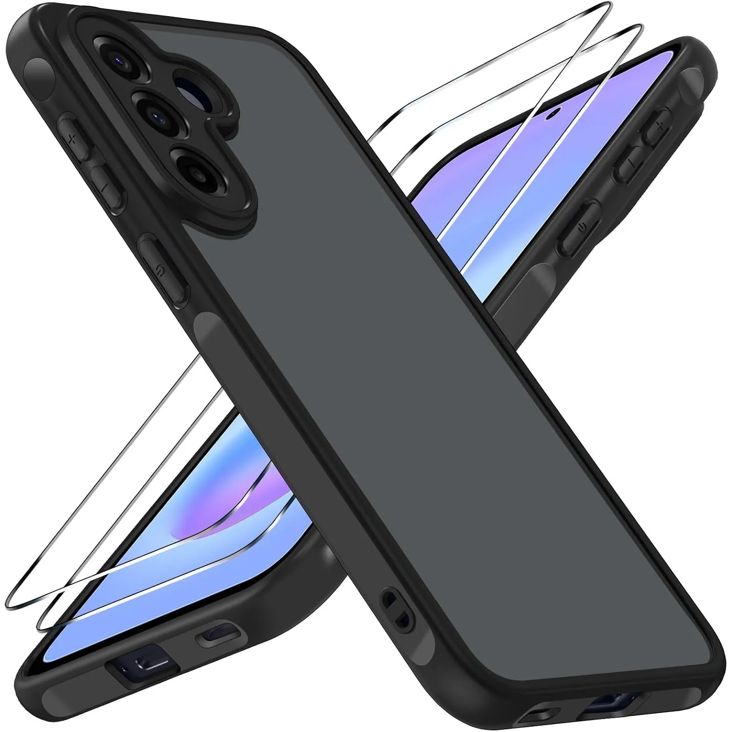 ivoler Matt Schwarz Hülle für Samsung Galaxy A57 5G mit 2 Stück Panzer Schutz Glas, [Militärstandard] Stoßfest Handyhül…