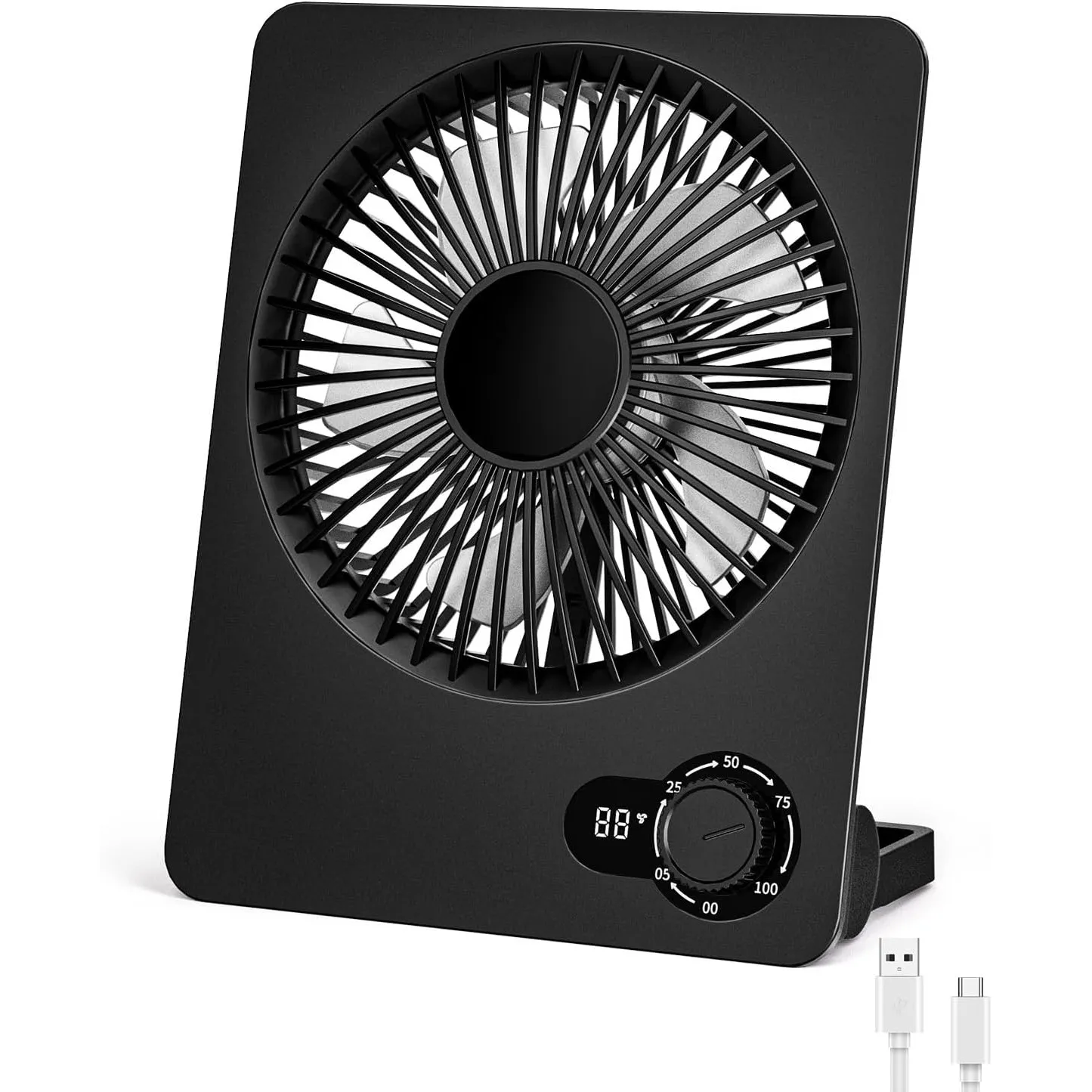 Klein Tischventilator,Leise Ventilator Akku 3600mAh 180°Einstellbar Tragbarer LED Anzeige Fan Für Büro Bibliothek Reise…