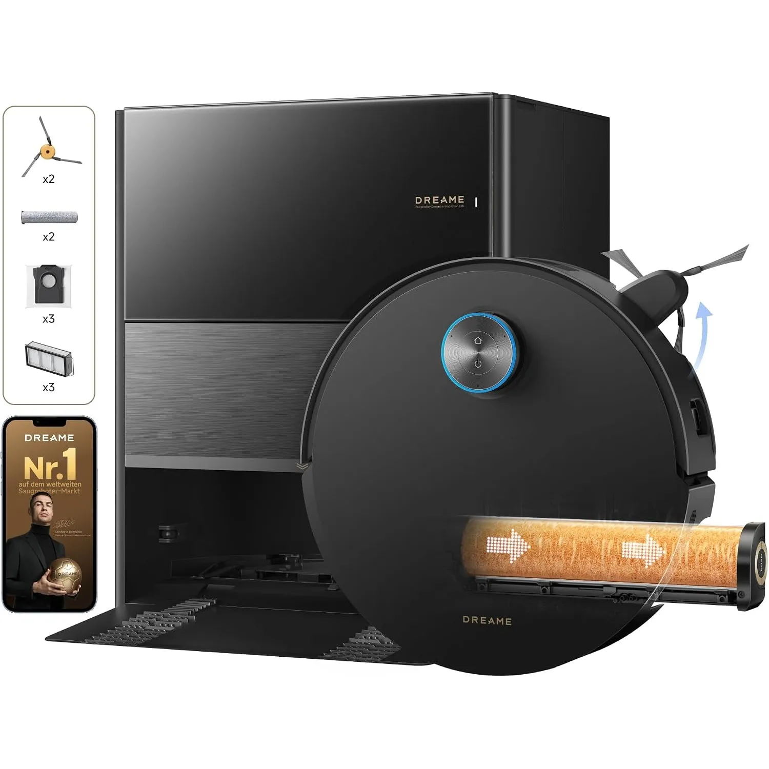 dreame Aqua20 Pro Ultra Roller X Complete Saug- und Wischroboter, Schwarz