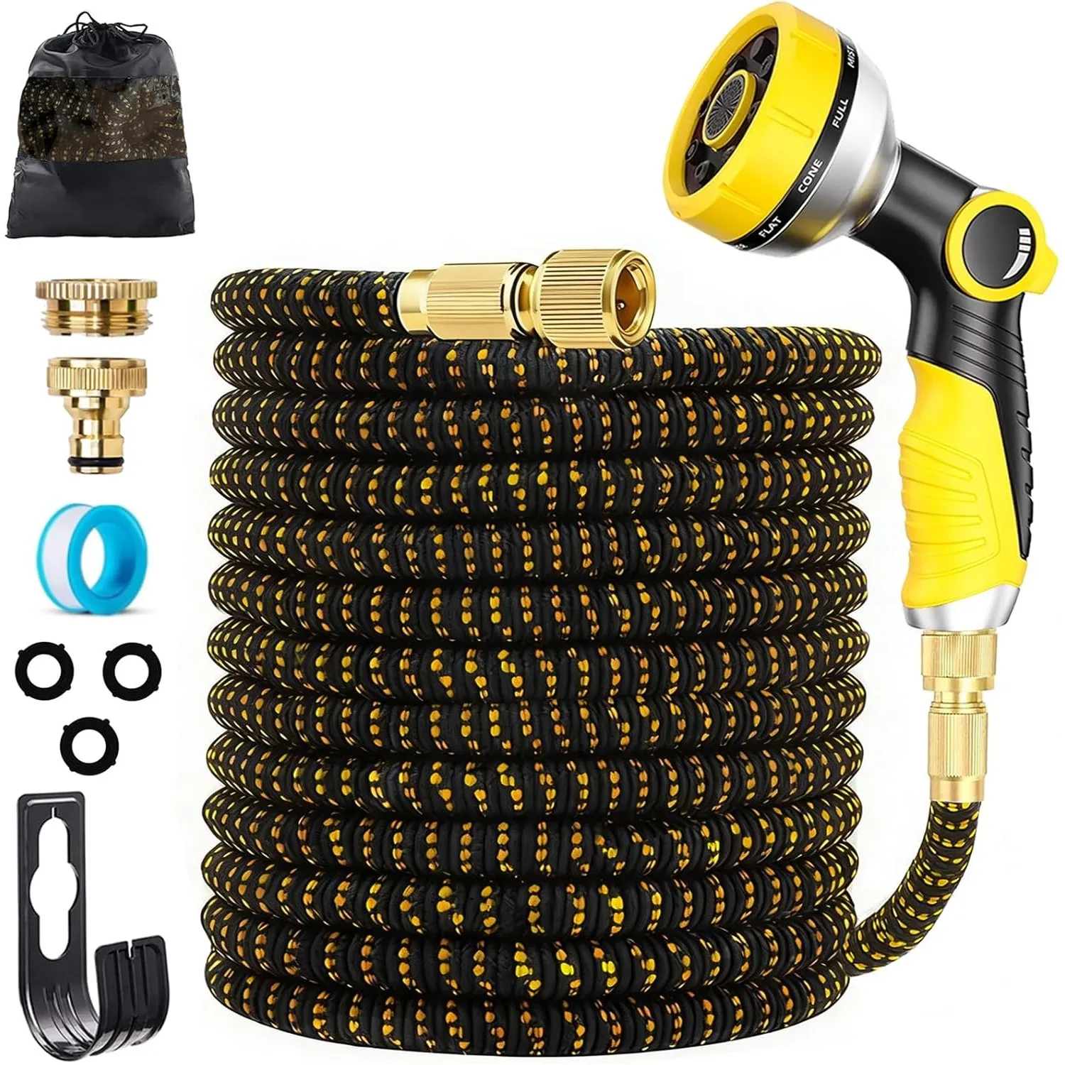 30M/100FT Gartenschlauch, Dehnbarer Wasserschlauch mit 8 Funktionen Brause, 3/4" und 1/2" Zoll Messinganschlüssen, Gart…