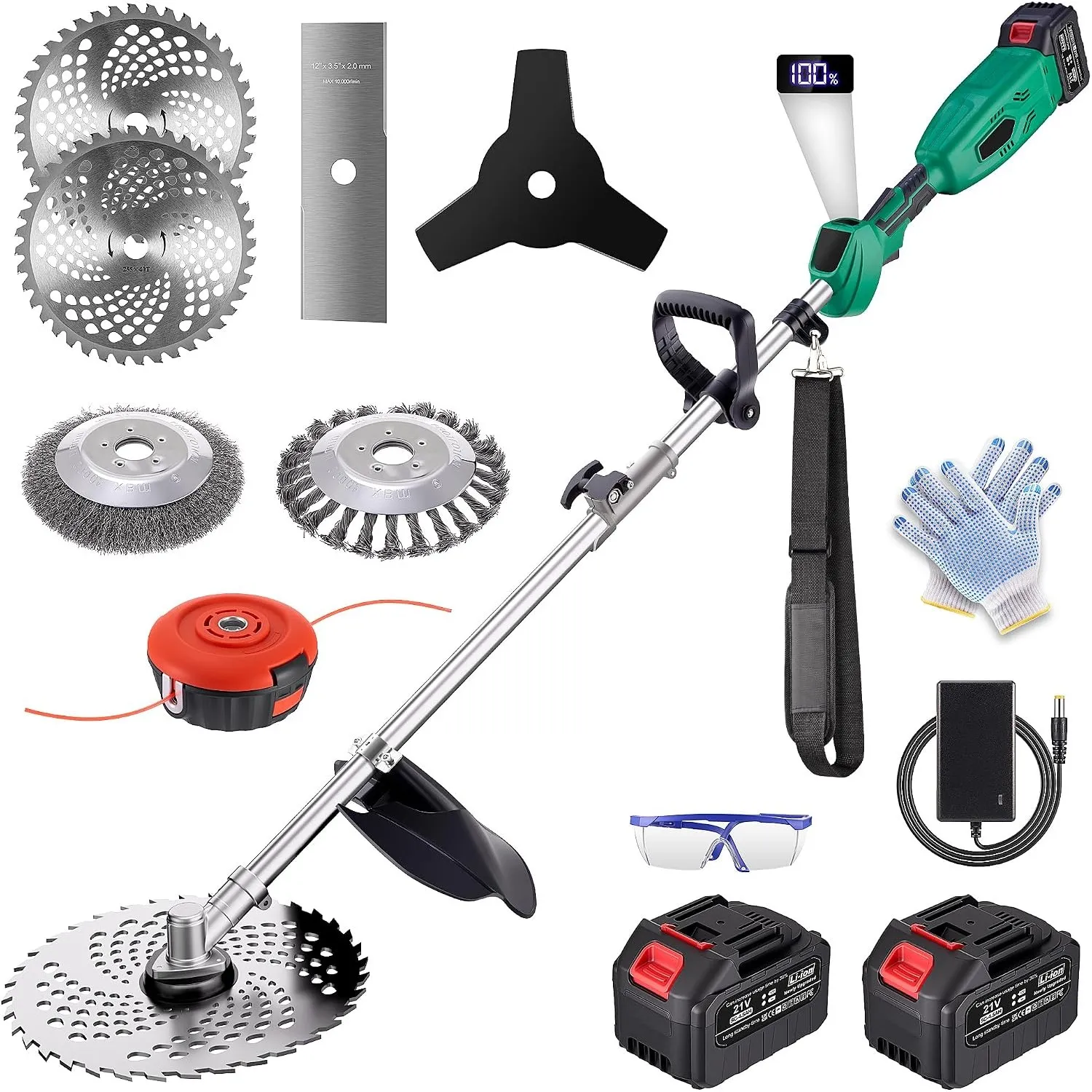 6- IN-1 Rasentrimmer mit Akku, 21V Rasentrimmer Bürstenloser Motor, 2 x 4.5Ah Batterien Akku Motorsense Freischneider m…