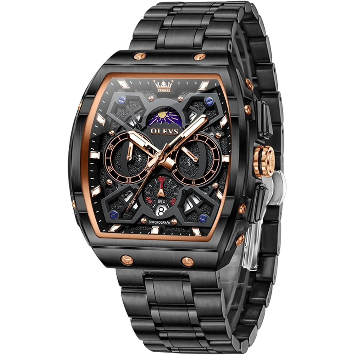 OLEVS Herren Uhr Chronograph Großes Quadrat Edelstahl Quarz Analog