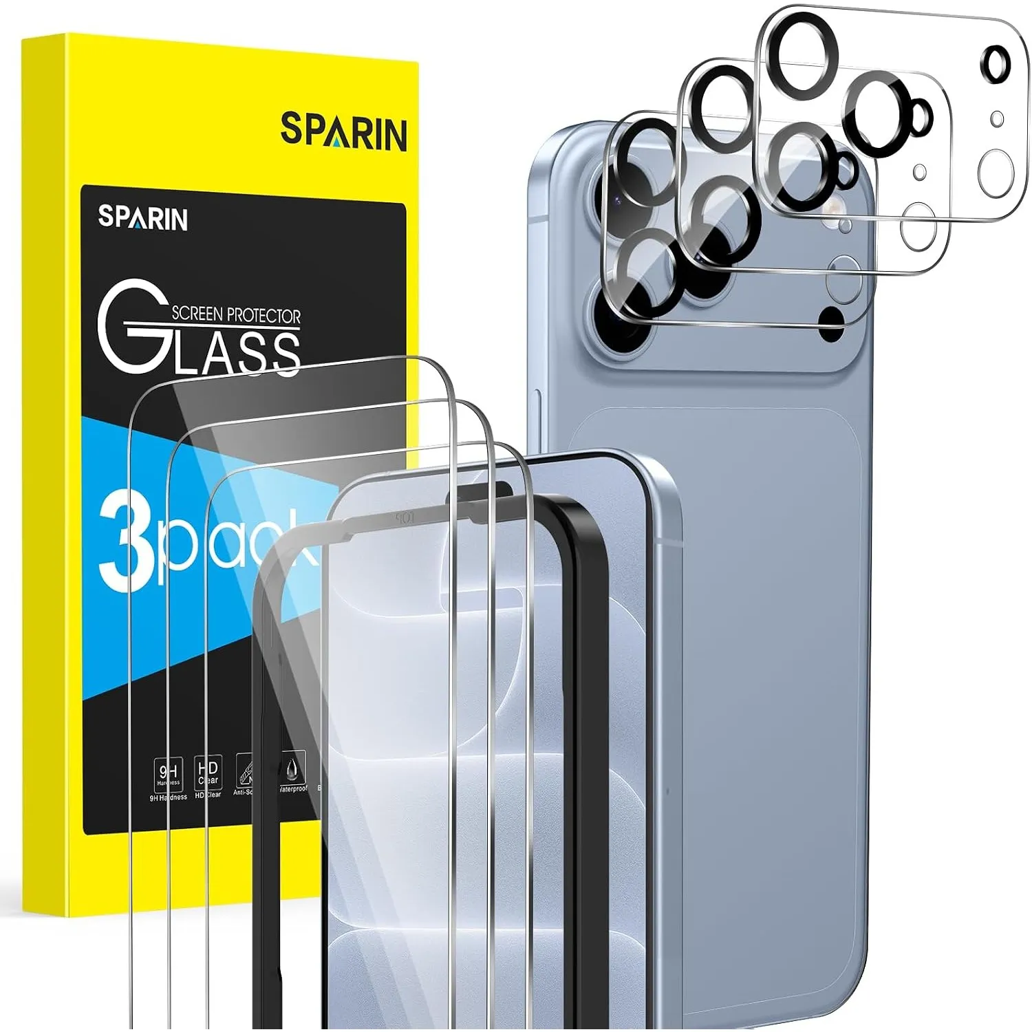 SPARIN Schutzfolie für iPhone 18 Pro Panzerglas mit Montagerahmen,3+3 Stück