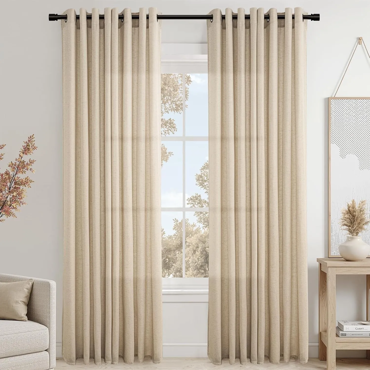Topfinel Vorhänge mit Ösen Sandbeige Leinen Baumwolle 140x225 (BxH) 2er Set