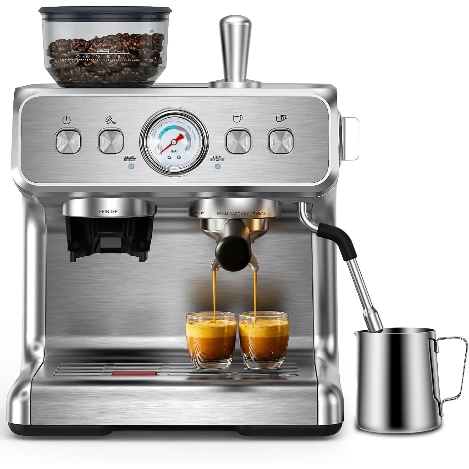 COWSAR Edelstahl Espressomaschine mit integriertem Kegelmahlwerk | 30 Mahlgradeinstellungen, PID-Temperaturregelung, Ma…