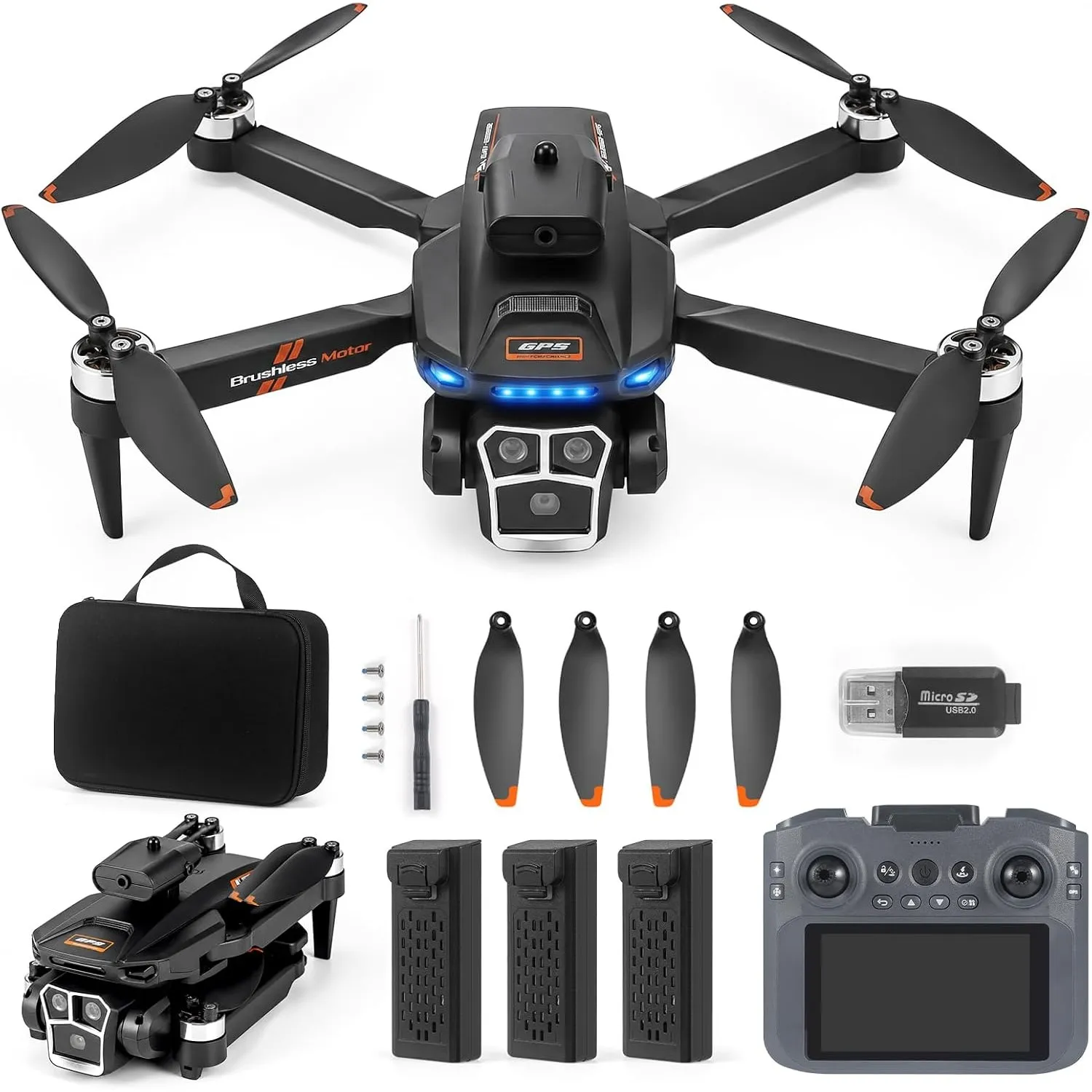 GPS Drohne mit Kamera HD 4K,RC Faltbare FPV WiFi Live Ãœbertragung Drohne für Kinder Anfänger, 3 Akku,Bürstenloser Moto…