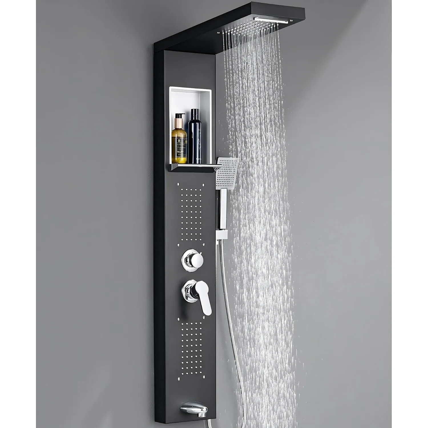 Duschpaneel, Auralum Duschpaneel Schwarz mit Armatur 5 Wasserausgabemodi, Duschsäule mit Regendusche, Massagedusche, Ha…