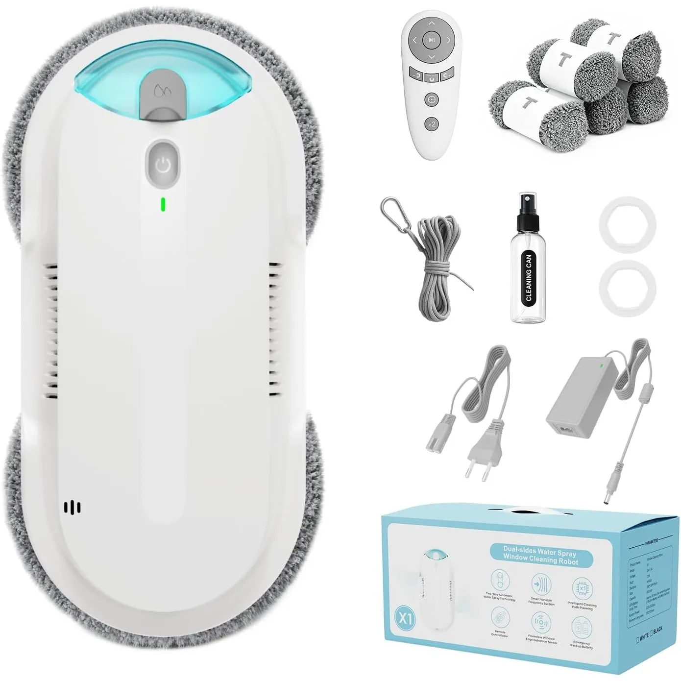 Fensterputzroboter mit Bidirektionaler Ultraschall-Wasserstrahl, (Weiß)