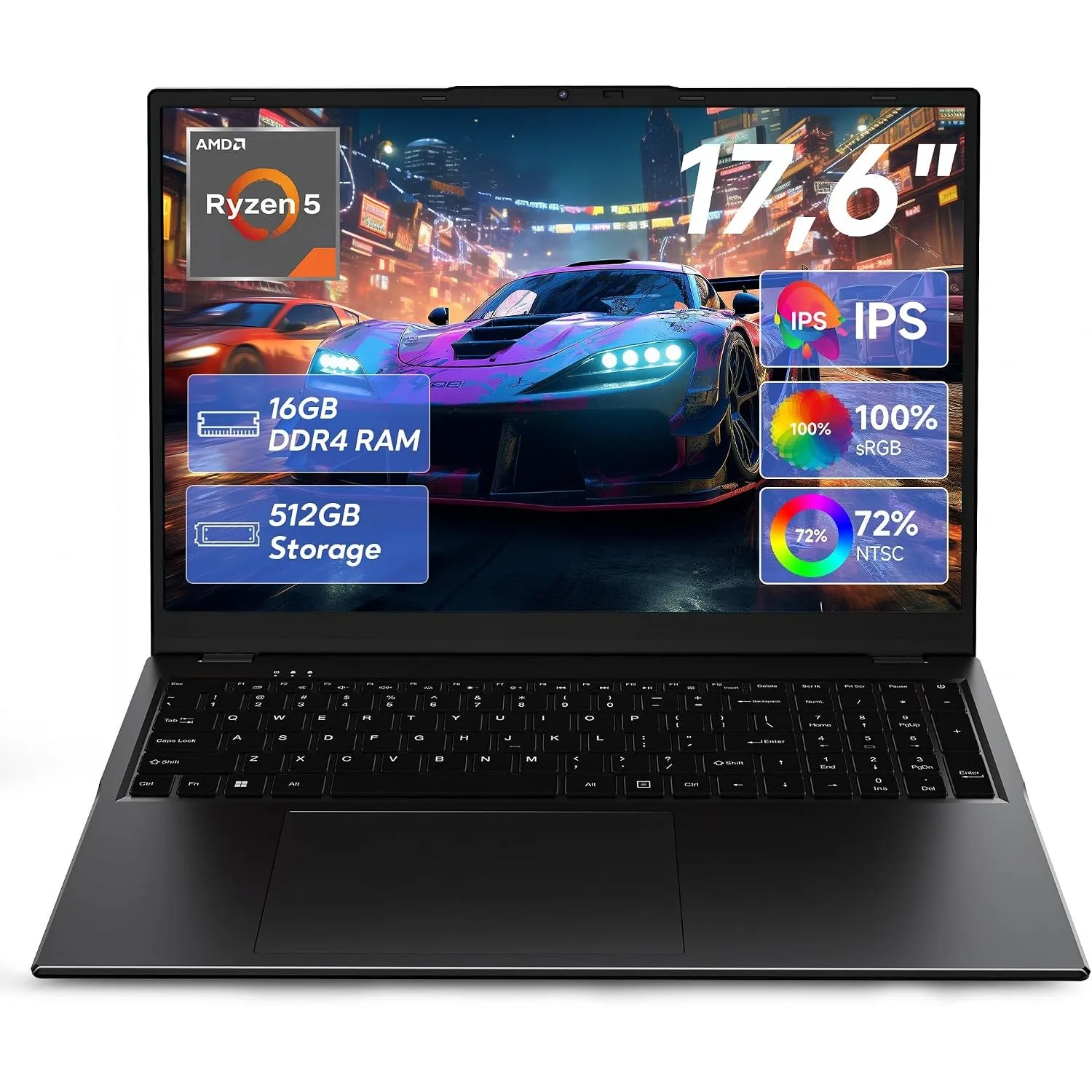 jumper 2026 Gaming Laptop 17,6 Zoll IPS 1920X1200, 16GB DDR4 RAM 512GB SSD, AMD R5 3500U(bis zu 3,7GHz), Leuchtende Tas…