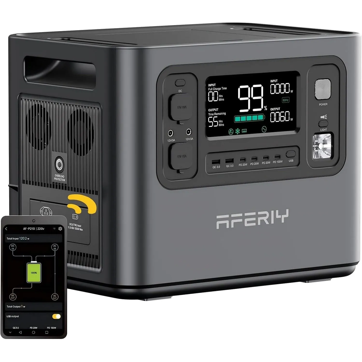 AFERIY 2400W2048Wh Tragbare Powerstation, 1,5Std Schnellladung, für camping