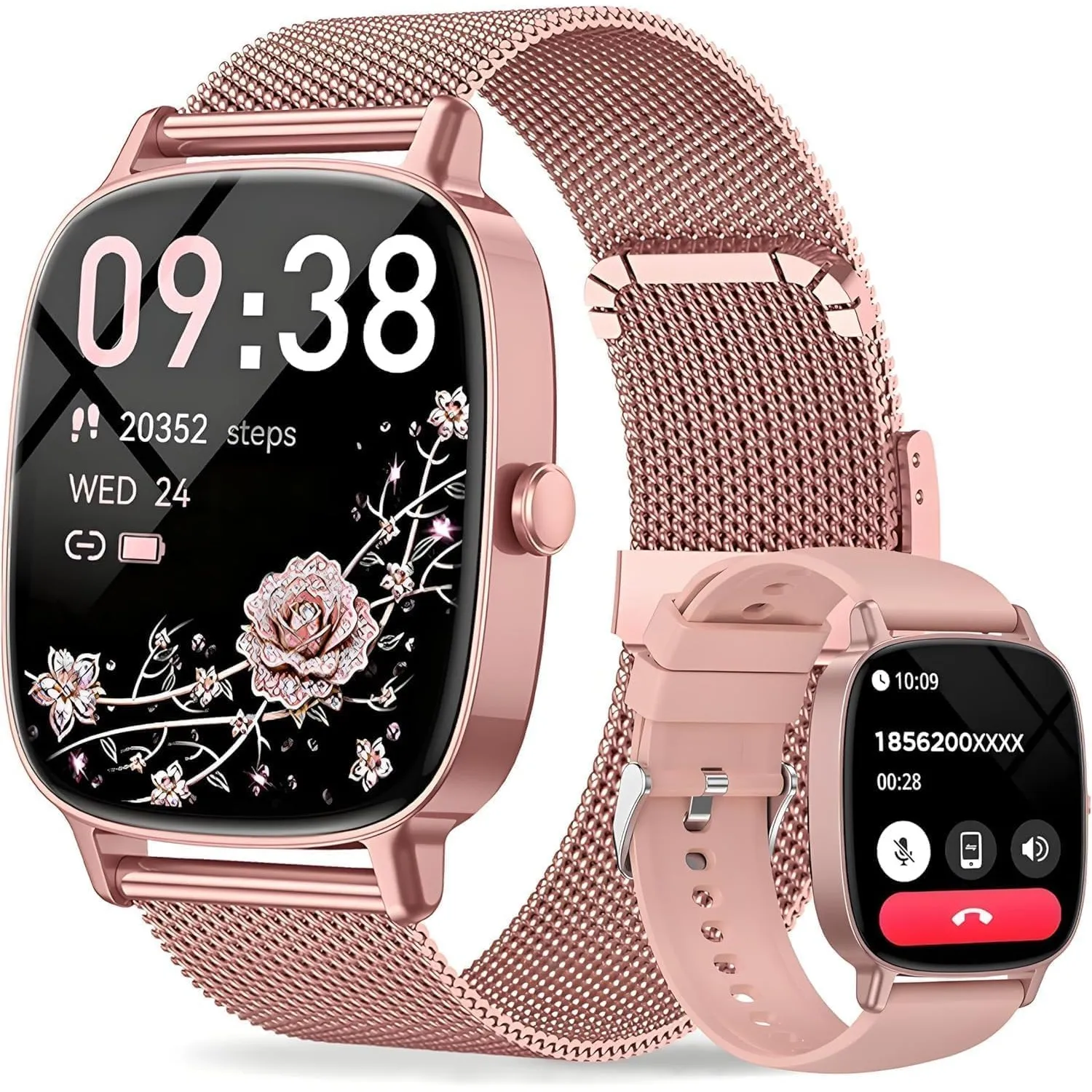 Smartwatch Damen mit Telefonfunktion, 1.85 Zoll HD Voll-Touchscreen Smartwatch, 120+ Sportmodi, IP68 Wasserdicht Fitnes…