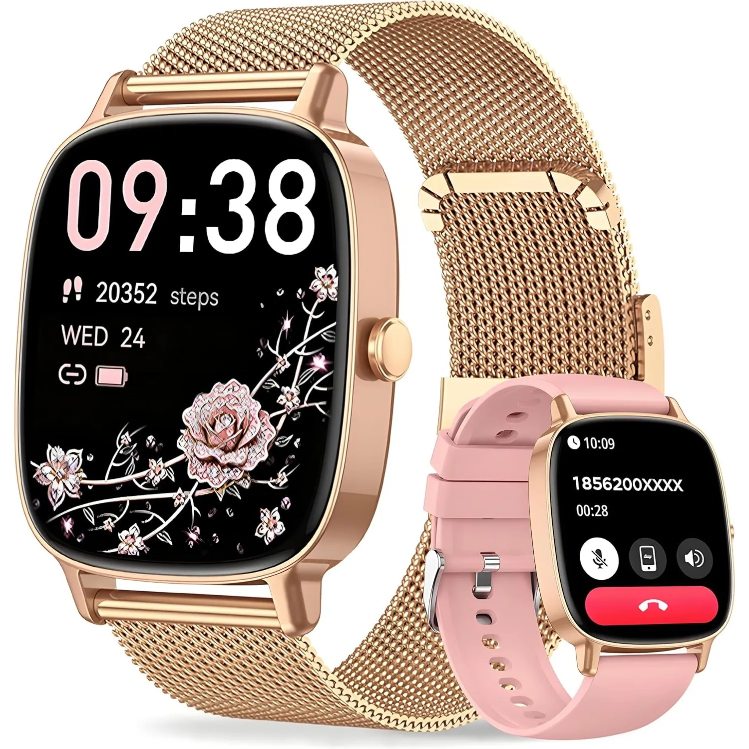 Smartwatch Damen mit Telefonfunktion, 1.85 Zoll HD Voll-Touchscreen Smartwatch, 120+ Sportmodi, IP68 Wasserdicht Fitnes…