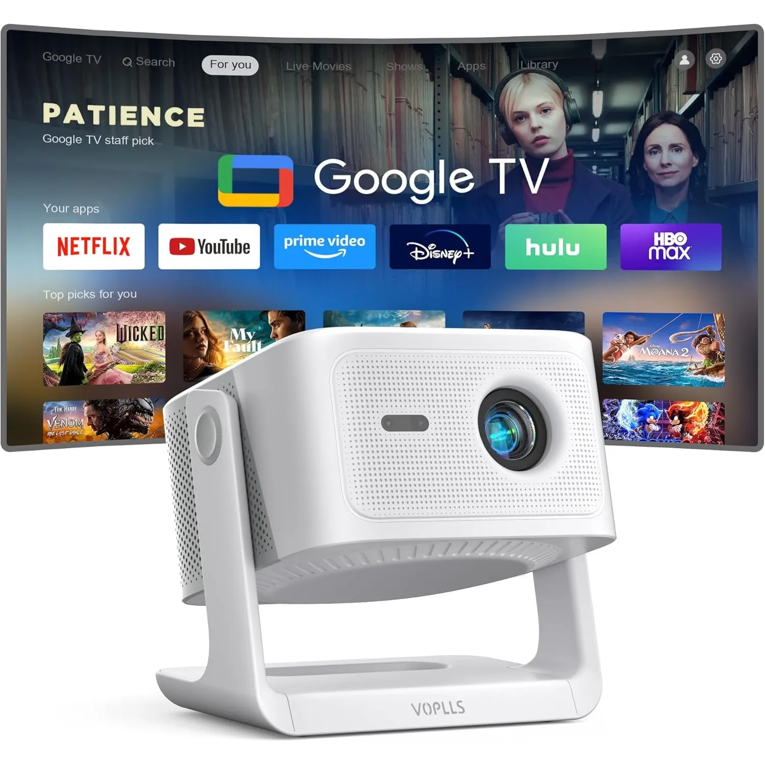 Beamer 4K Google TV 3500ANSI 60W Dolby Audio FHD 1080P Outdoor Beamer Smart