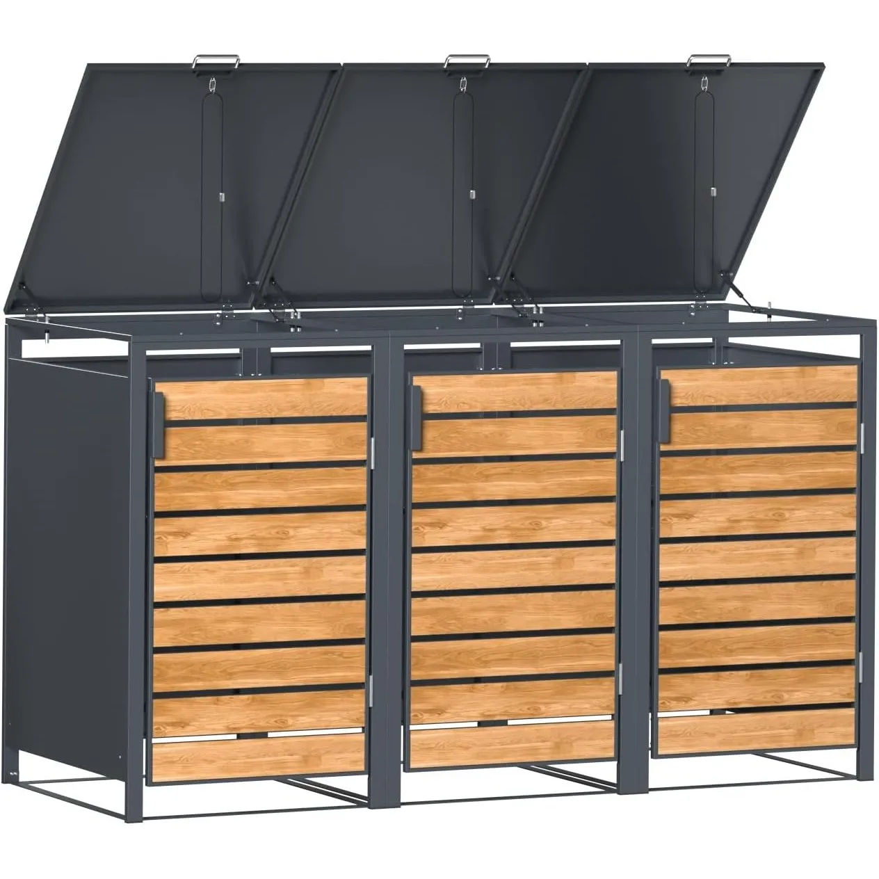 JOMO Mülltonnenbox 3er 240L mit Holzoptik, Mülltonnenhaus aus verzinktem Stahl für 3X 240L Tonne, wetterfeste Mülltonne…