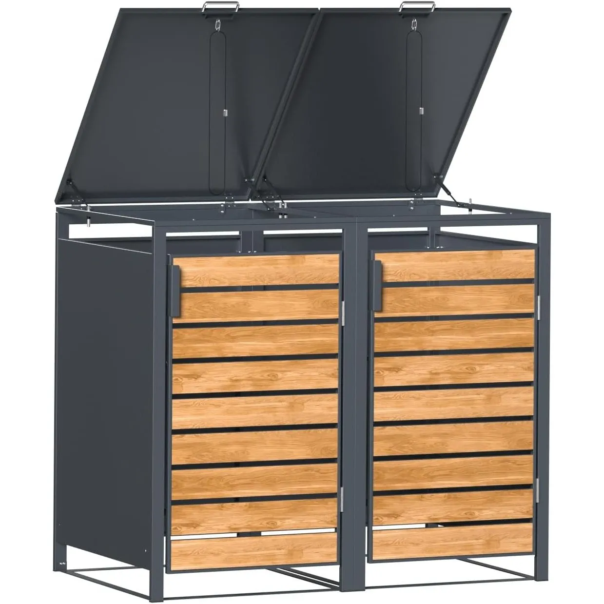 JOMO Mülltonnenbox 2er 240L mit Holzoptik, Mülltonnenhaus aus verzinktem Stahl für 2X 240L Tonne, wetterfeste Mülltonne…