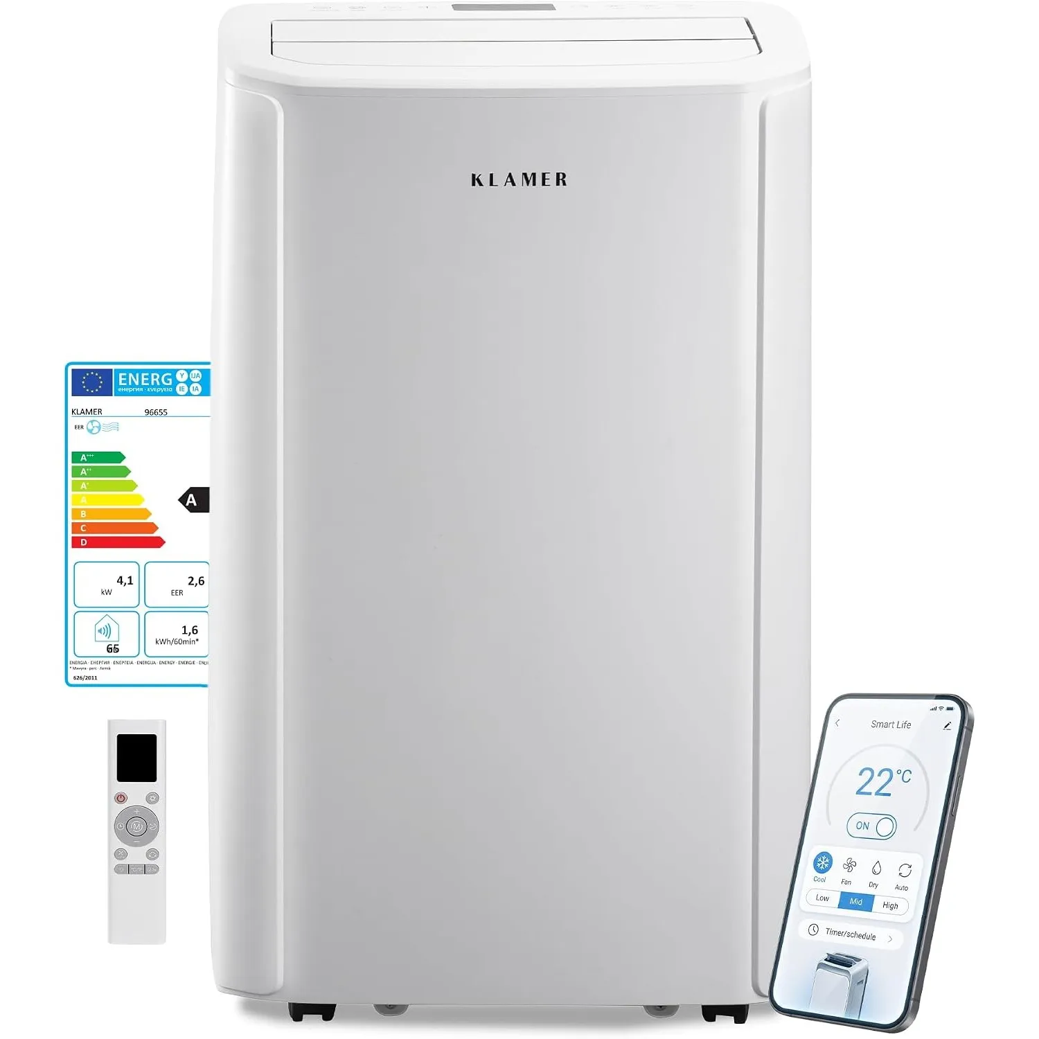 KLAMER Mobile Klimaanlage 14000 BTU, bis 50m², 3-in-1, Abluftschlauch | Kühlung, Ventilation & Luftentfeuchtung, 3 Gebl…