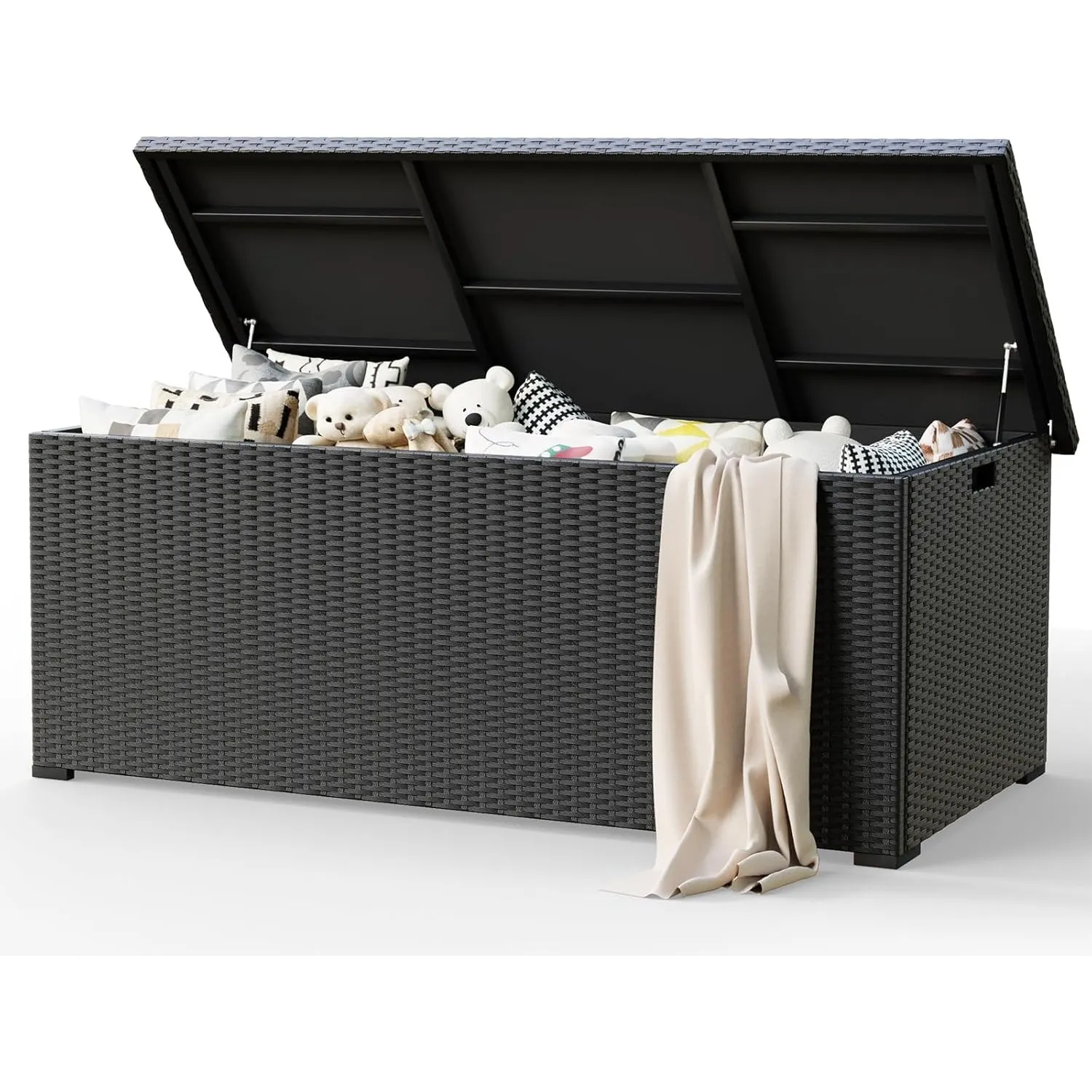 Amopatio 870 Liter Gartenbox Auflagenbox wasserdicht, Kissenbox outdoor aus Polyrattan, Aufbewahrungsbox Metall mit Gas…