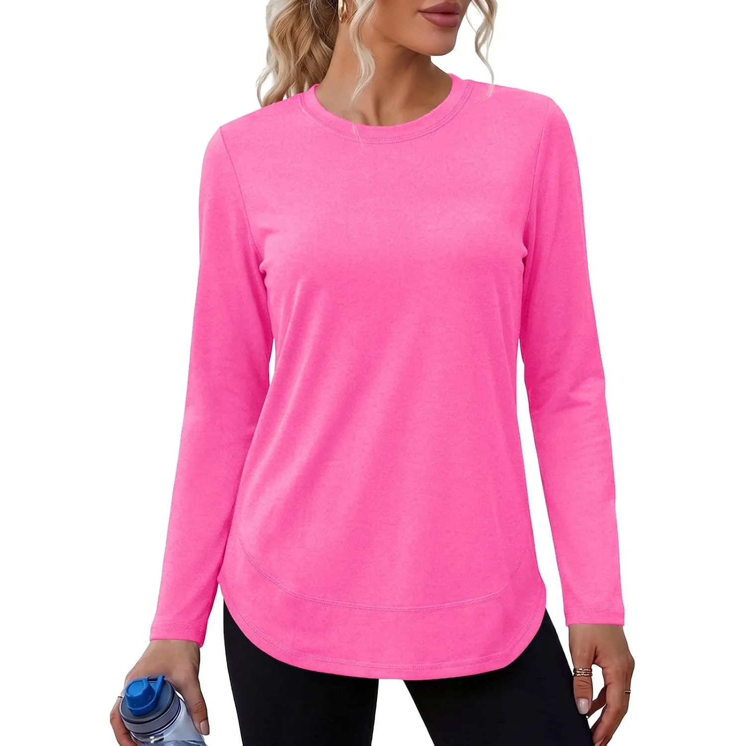 Fisoew Damen Langarm Sportshirt Rundhals Funktionsshirt Oberteile