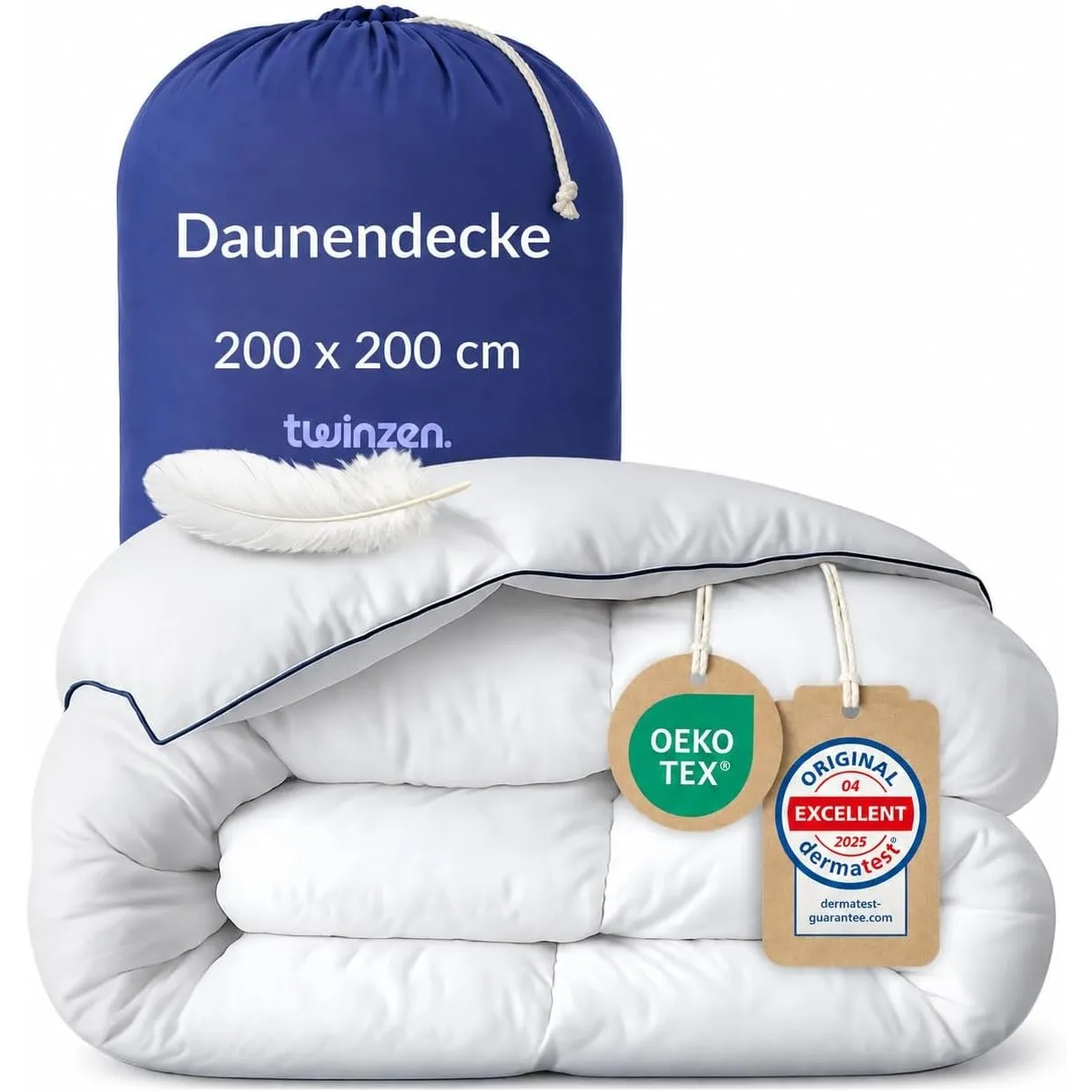Twinzen Bettdecke 200x200cm (450GSM) - Bettdecken Daunen & Federn - Bauschige Ganzjahresdecke - RDS Downpass, Oeko-Tex …
