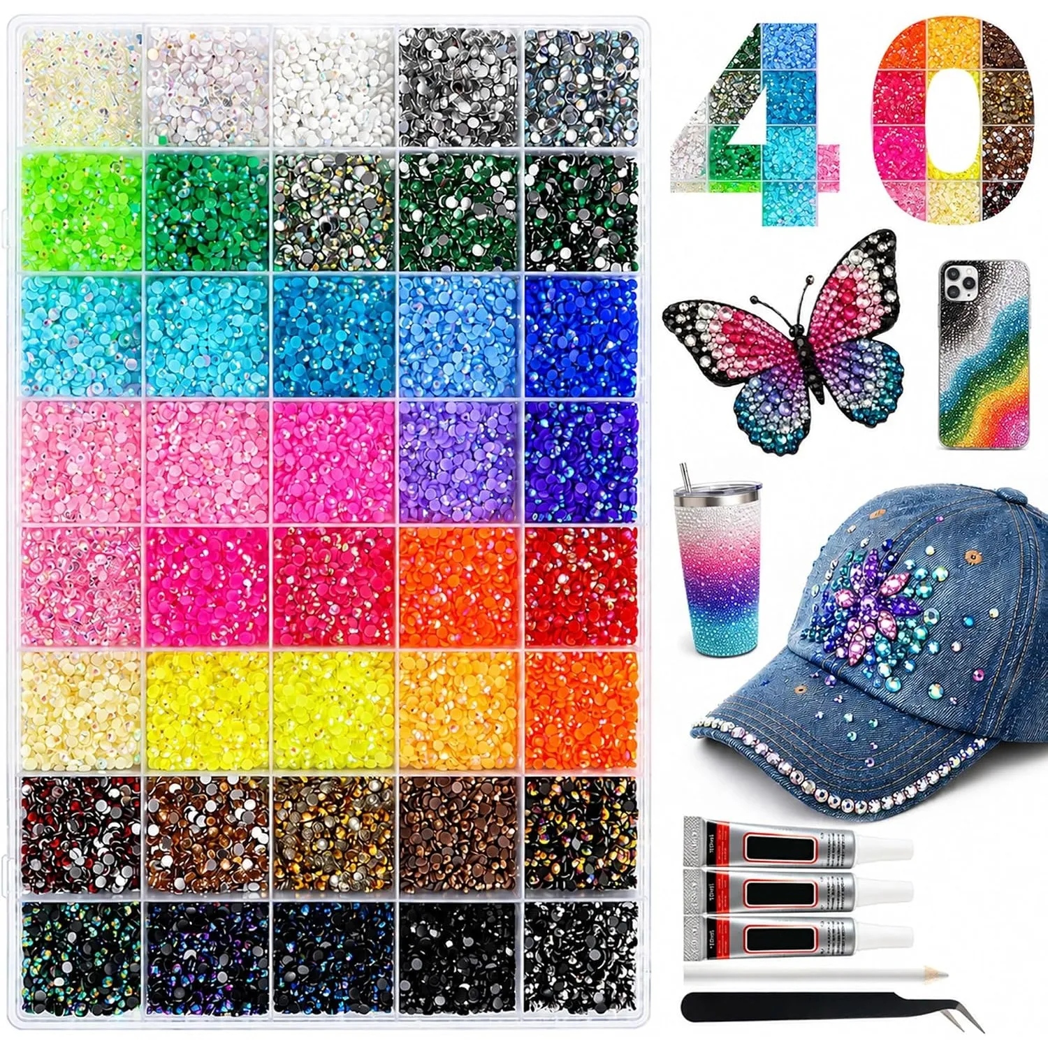 40 Farben Bedazzler Kit, 30.000 Stück 3mm Harz Strasssteine Set