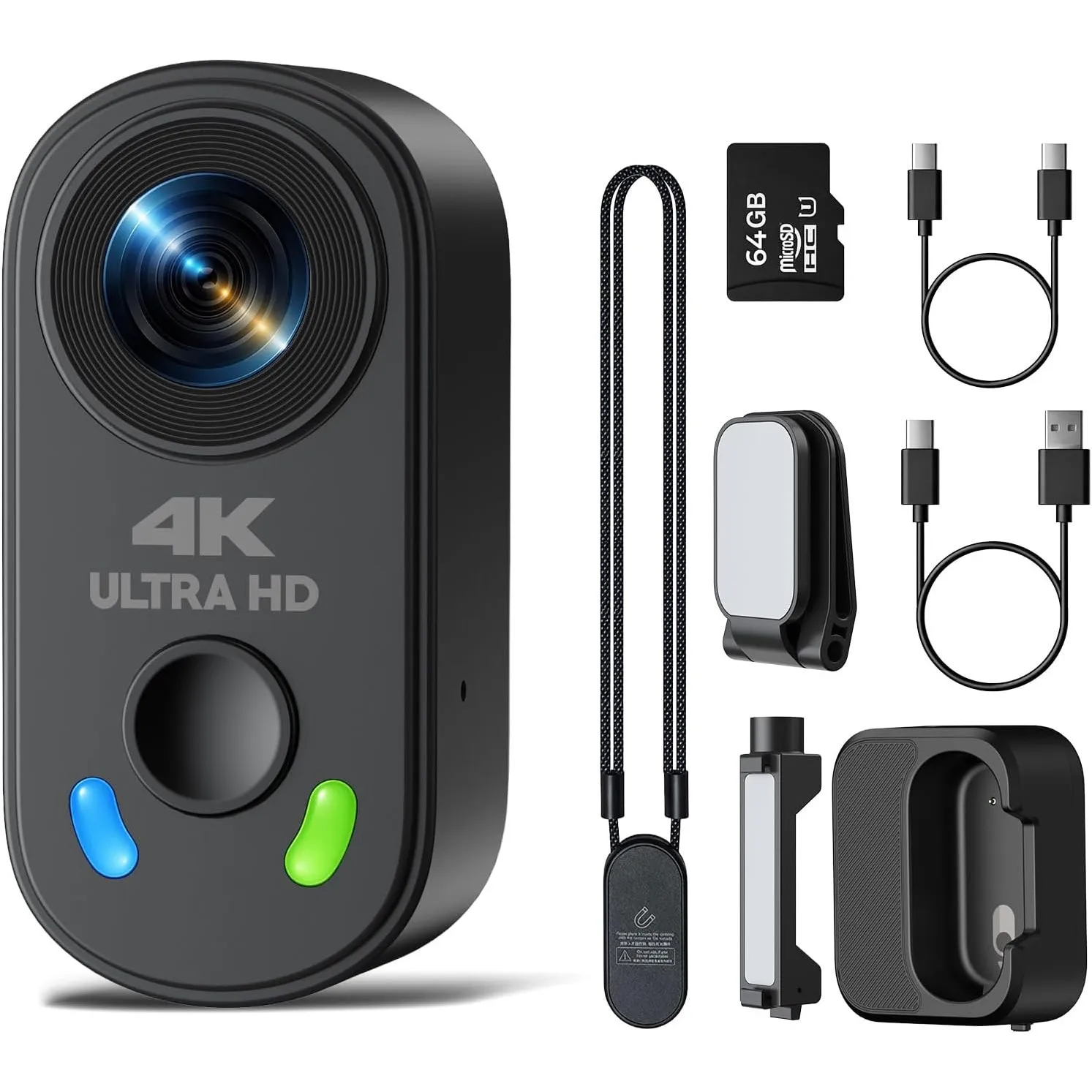 Mini Action Cam 4K Bodycam, 28g, 6-Achsen EIS Stabilisierung, Magnetisch, 150° Weitwinkel, 64GB + 1800mAh Ladecase, WiF…