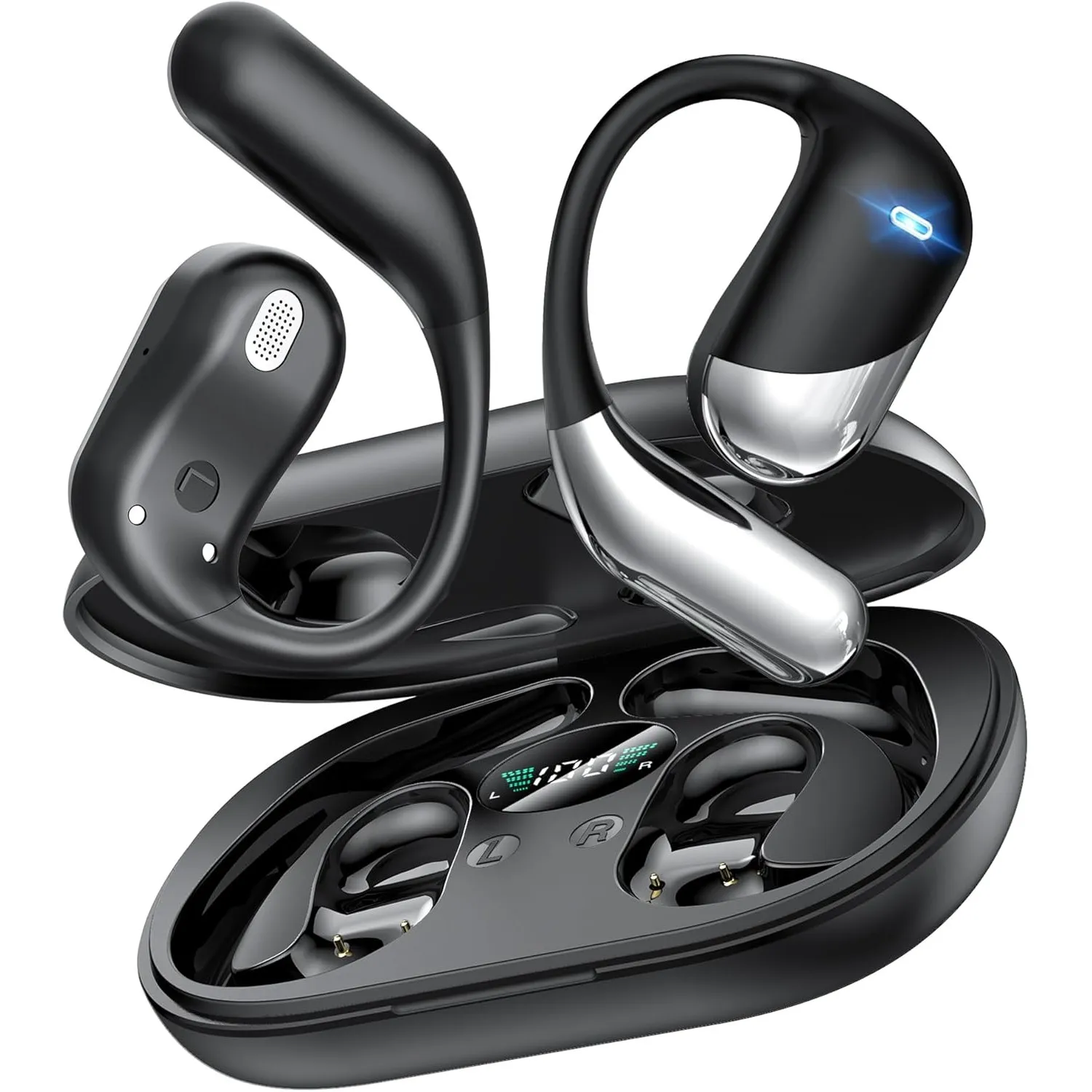 Paekole Offene Ohr Kabellose Ohrhörer, Sport Bluetooth Kopfhörer mit Echtzeitübersetzung, 80 Stunden Akkulaufzeit mit L…