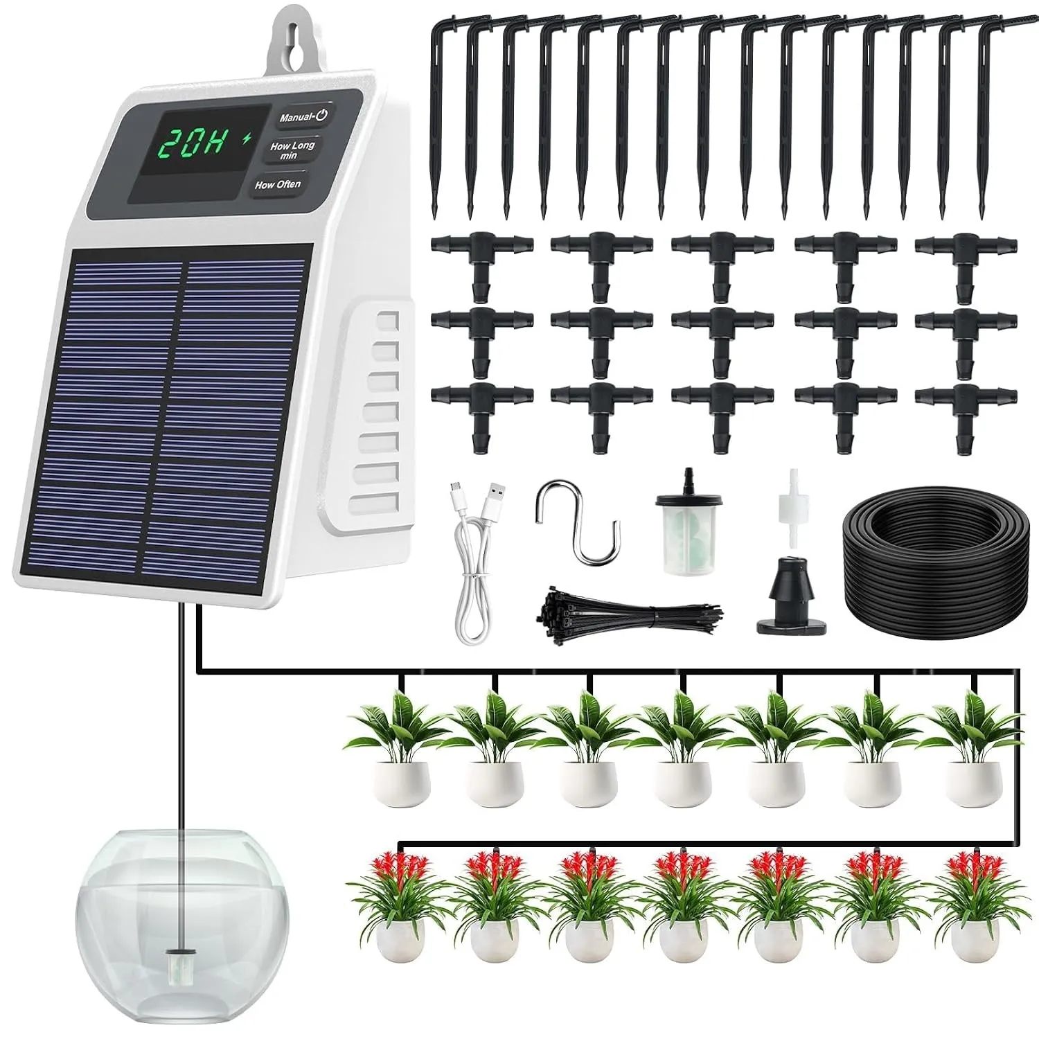 Integriertes Solar Bewässerungssystem Neueste 2026, Automatische bewässerung zimmerpflanzen für Garten, Balkon, hochbee…