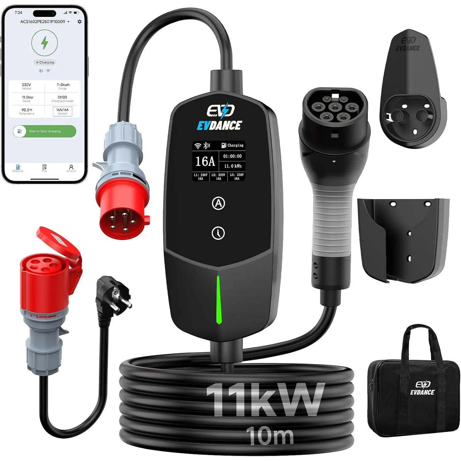 EVDANCE Mobile Wallbox 11kW mit App für Elektroauto & Hybrid