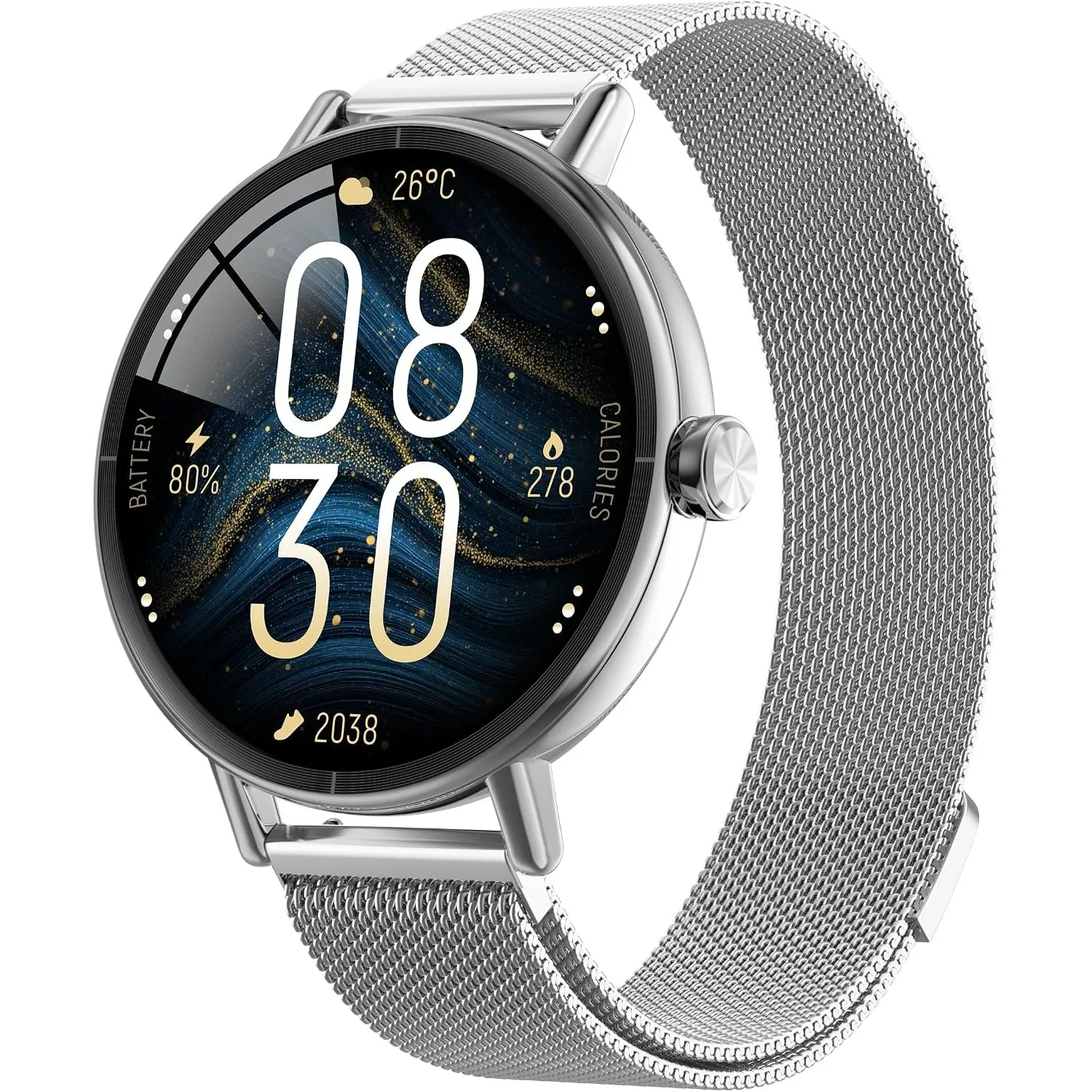 Smartwatch Damen Rund Metallarmband 1.27" Smart Watch mit Telefonfunktion Fitnessuhr mit SpO2 Herzfrequenz Stress Kalor…