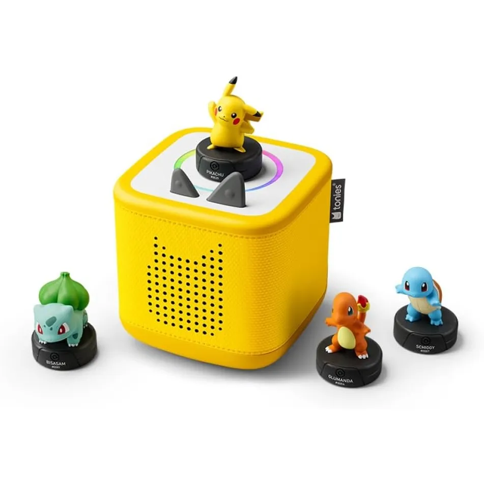tonies Starterset Bundle, Toniebox 2 (Gelb) mit 4 Pokémon Hörfiguren (Pikachu, Glumanda, Schiggy, Bisasam), Hörspiel- &…