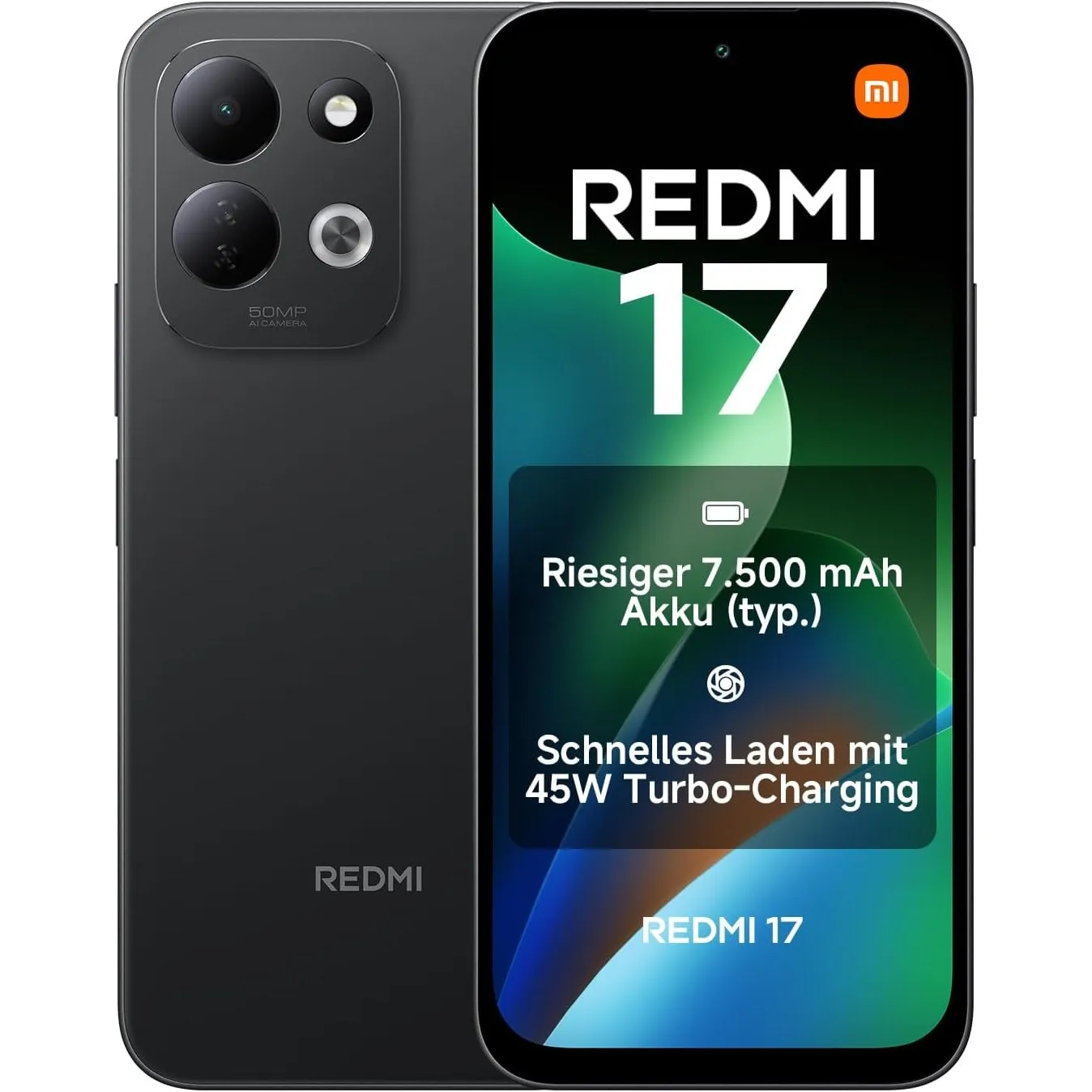 REDMI 17, Smartphone 4+128 GB, Schwarz, 7500mAh Akku, 45W TurboCharge-Laden