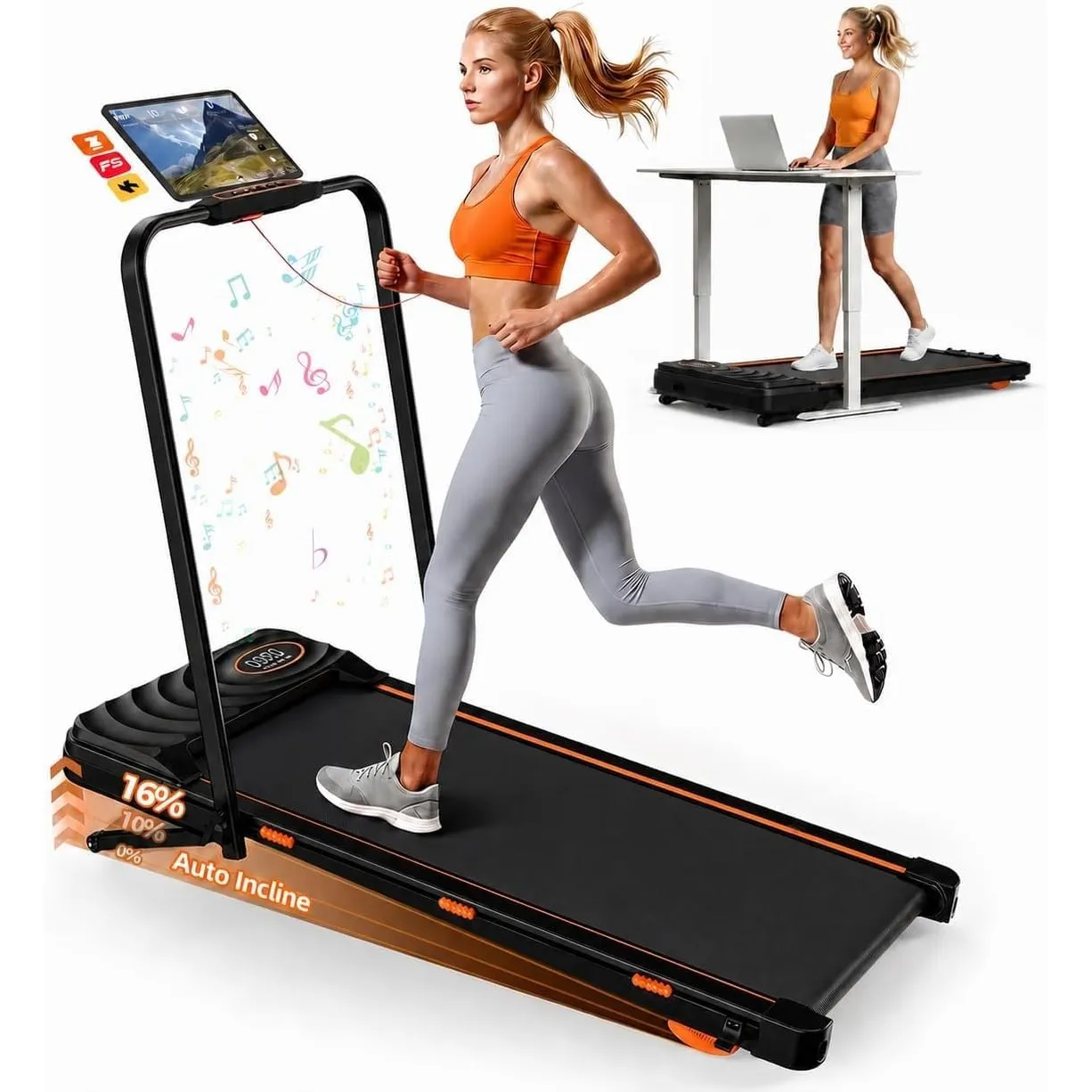 JAGJOG 2-in-1 Laufband mit 16% Auto-Steigung & Bluetooth-Speaker,Standard