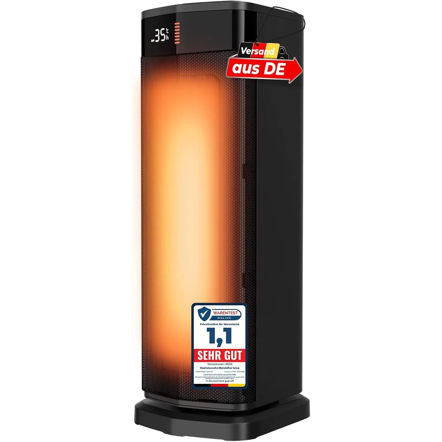 Heizlüfter Energiesparend Leise, 2000W PTC Keramik Heizlüfter, Schwarz